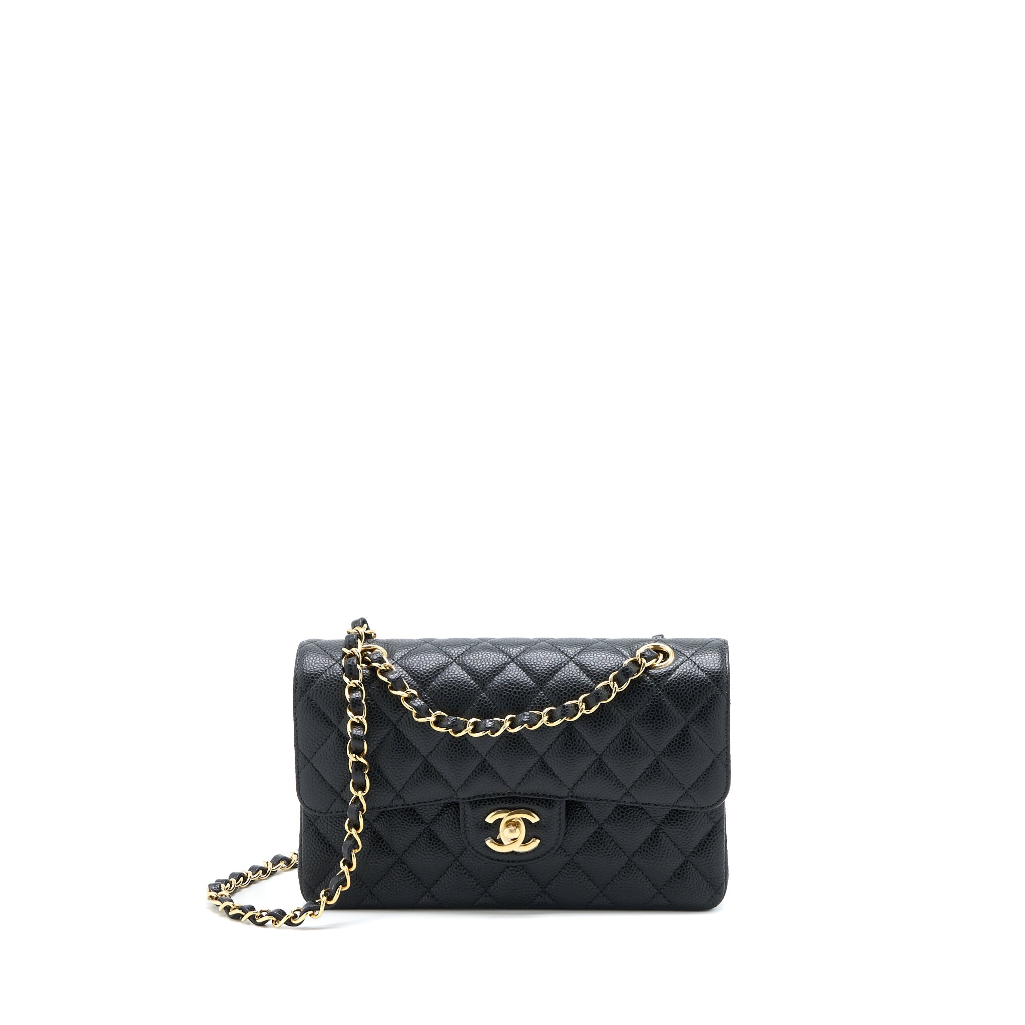 CHANEL SMALL CLASSIC DOUBLE FLAP BAG CAVIAR BLACK GHW (MICROCHIP)