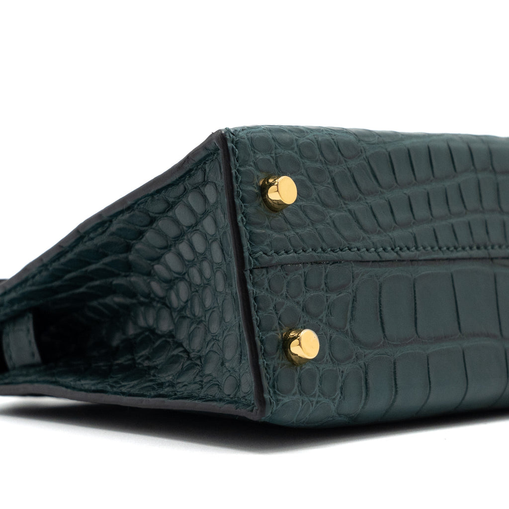 HERMES MINI KELLY II ALLIGATOR MISSISSIPPIENSIS MATTE 6O VERT CYPRES GHW
