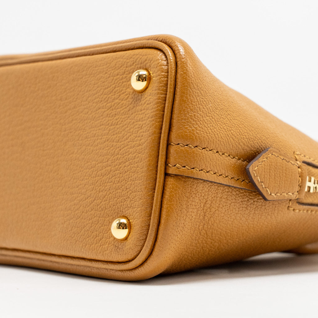 HERMES MINI BOLIDE CHÈVRE MYSORE CARAMEL MULTICOLOUR STRAP GHW