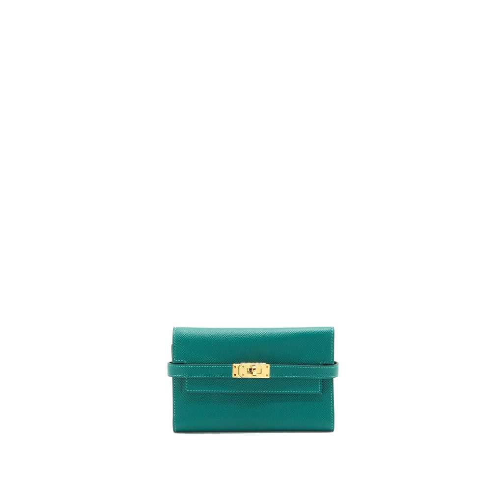 HERMES KELLY COMPACT WALLET GREEN EPSOM GHW