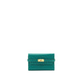 HERMES KELLY COMPACT WALLET GREEN EPSOM GHW