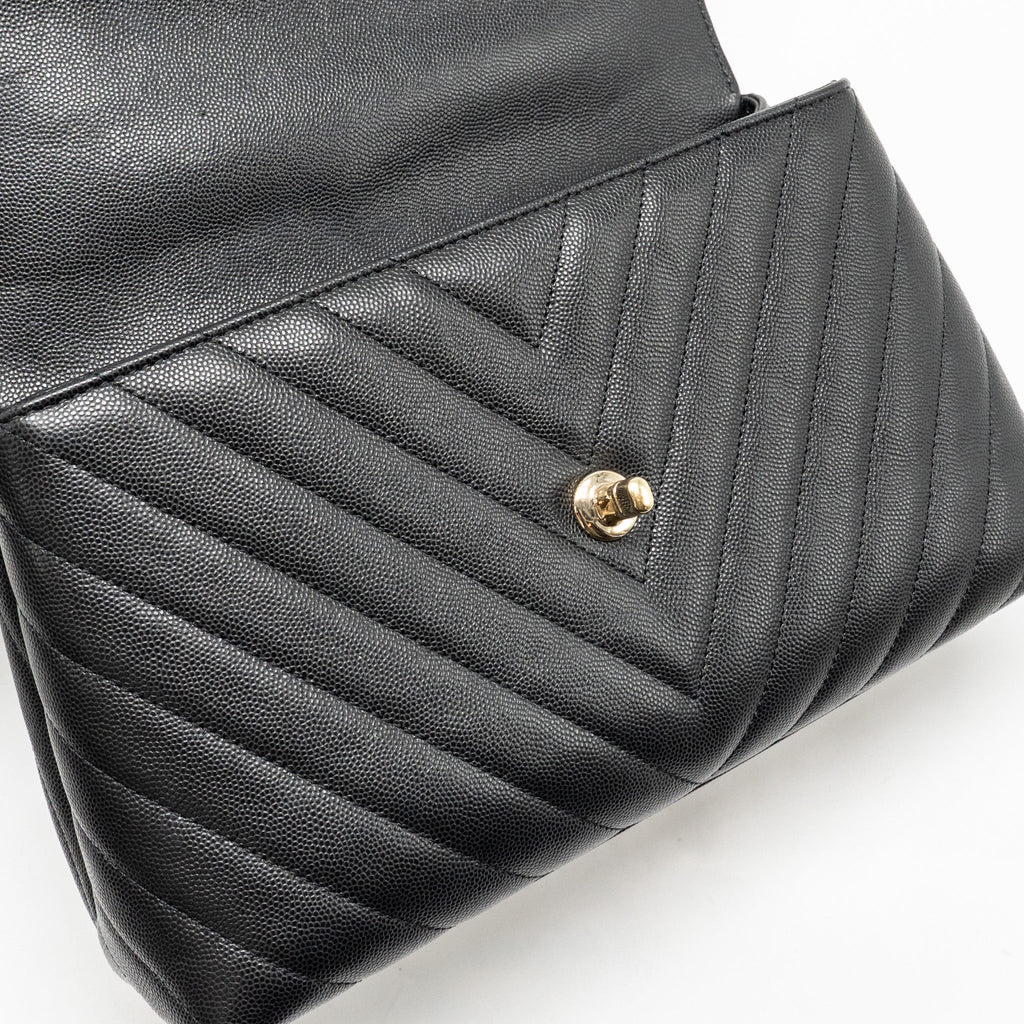 CHANEL MEDIUM CHEVRON COCO HANDLE CAVIAR BLACK / BURGUNDY HANDLE LGHW