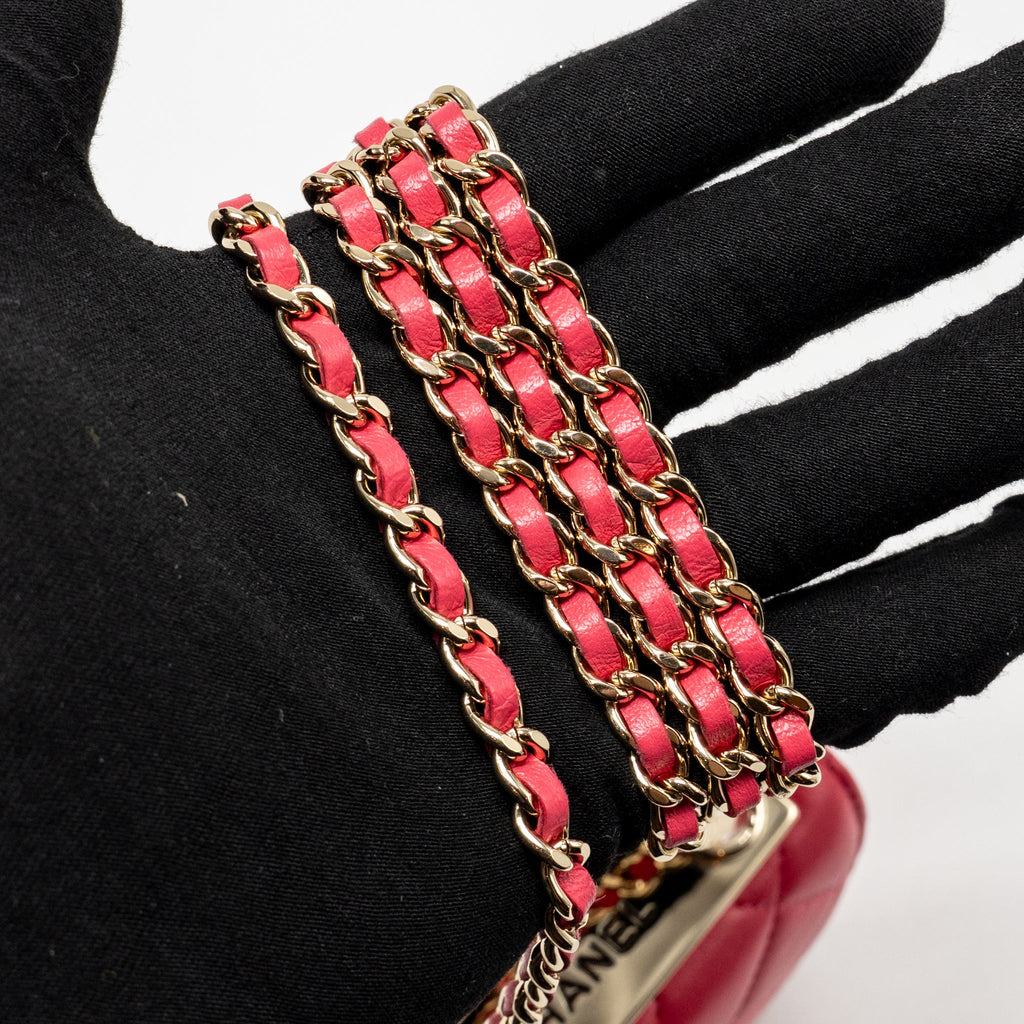 CHANEL MINI TRENDY CC CLUTCH WITH CHAIN LAMBSKIN PINK LGHW