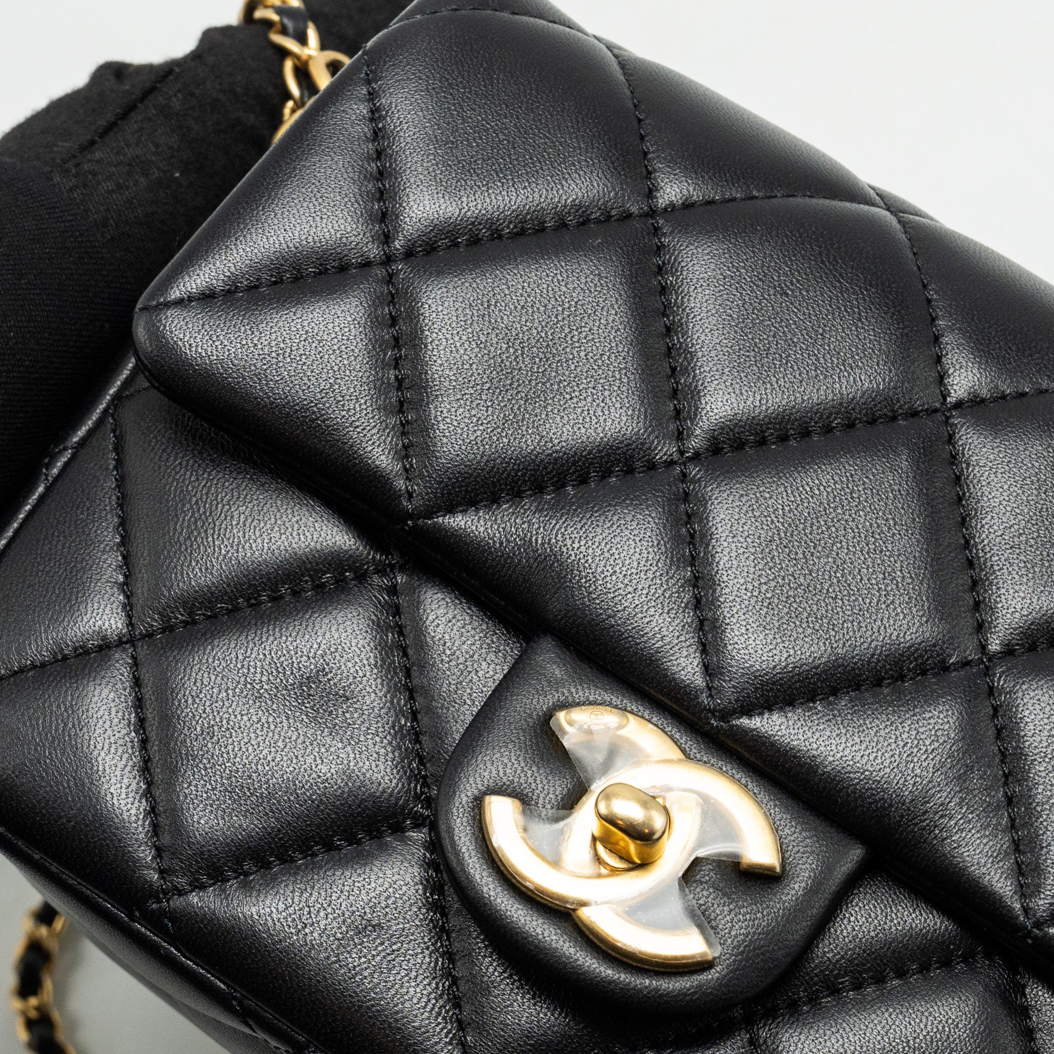 CHANEL MY PERFECT MINI FLAP BAG WITH PEARL CHAIN LAMBSKIN BLACK GHW (MICROCHIP)