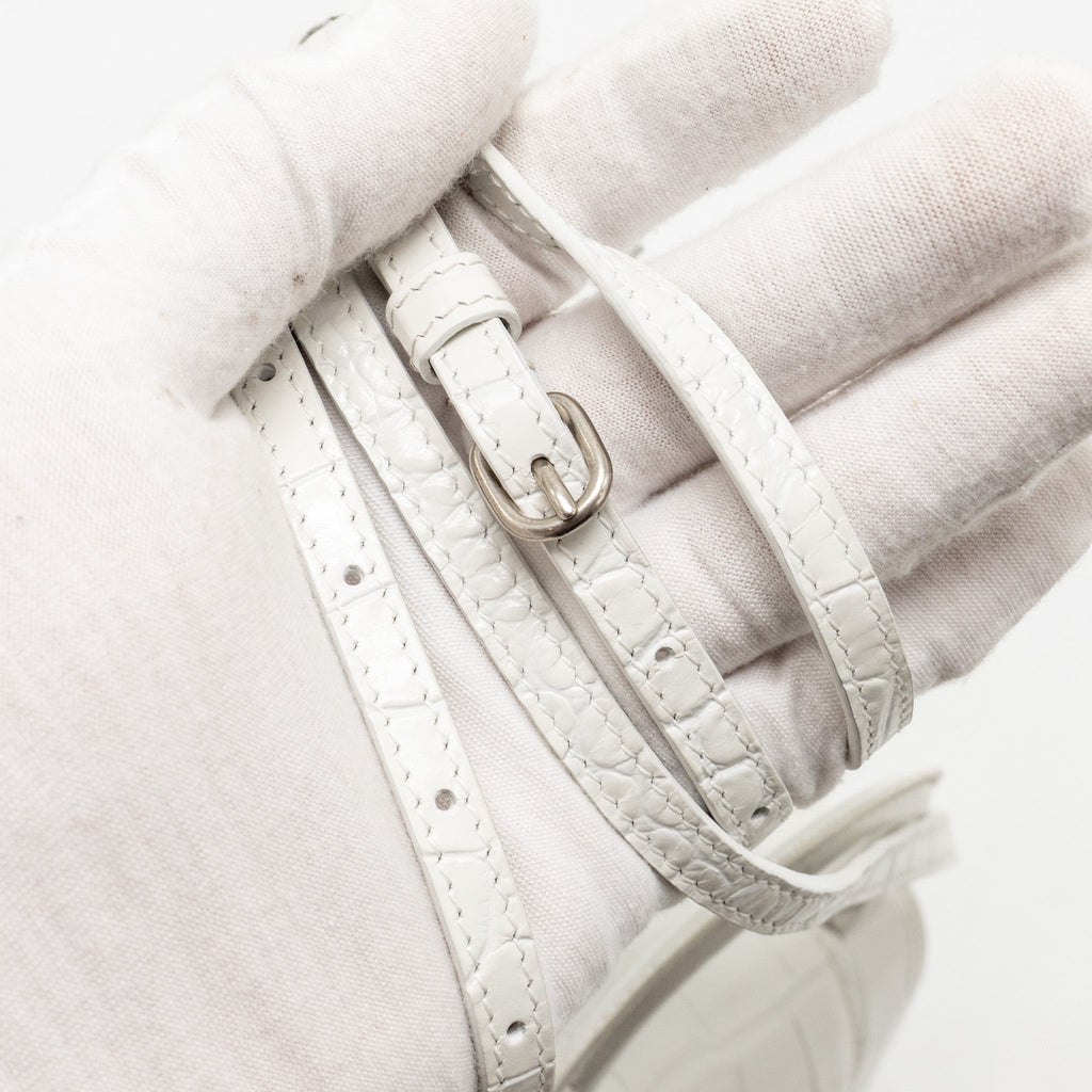 BALENCIAGA MINI HOURGLASS BAG CROC EMBOSSED CALFSKIN WHITE SHW