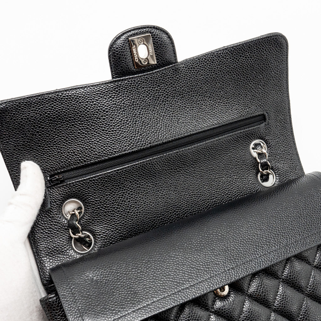 CHANEL MEDIUM CLASSIC DOUBLE FLAP BAG CAVIAR BLACK SHW
