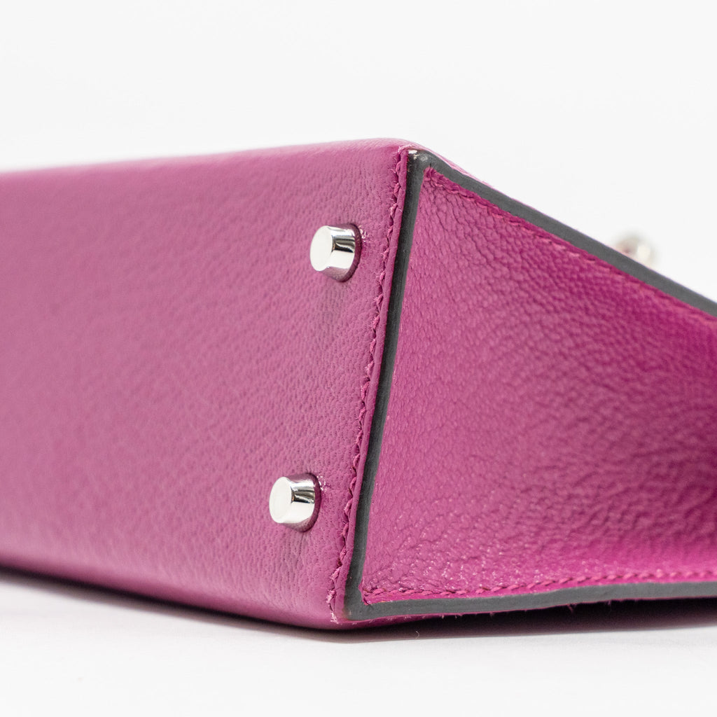 HERMES MINI KELLY CHÈVRE MYSORE ROSE POURPRE SHW