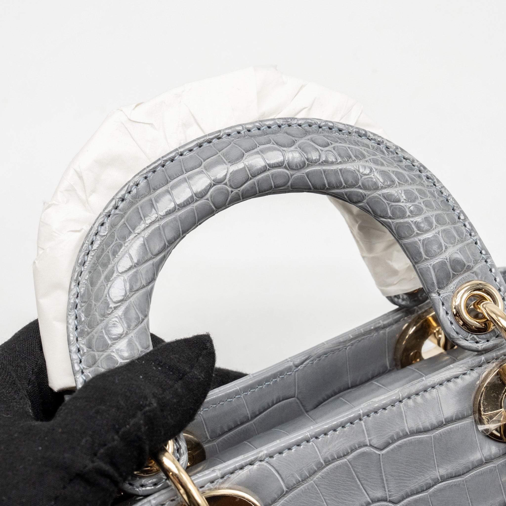 DIOR MINI LADY DIOR ALLIGATOR MISSISSIPPIENSIS GREY LGHW