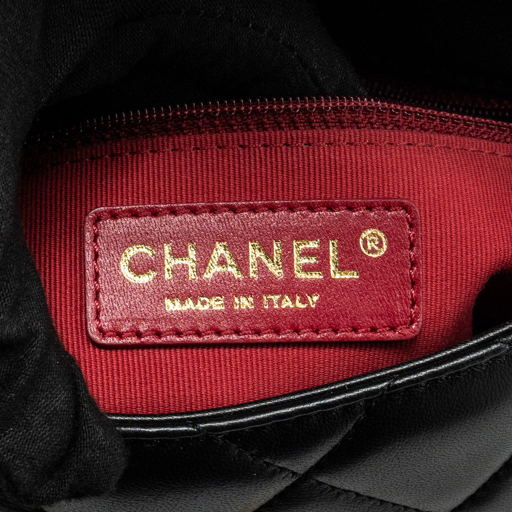 CHANEL MY PERFECT MINI FLAP BAG WITH PEARL CHAIN LAMBSKIN BLACK GHW (MICROCHIP)