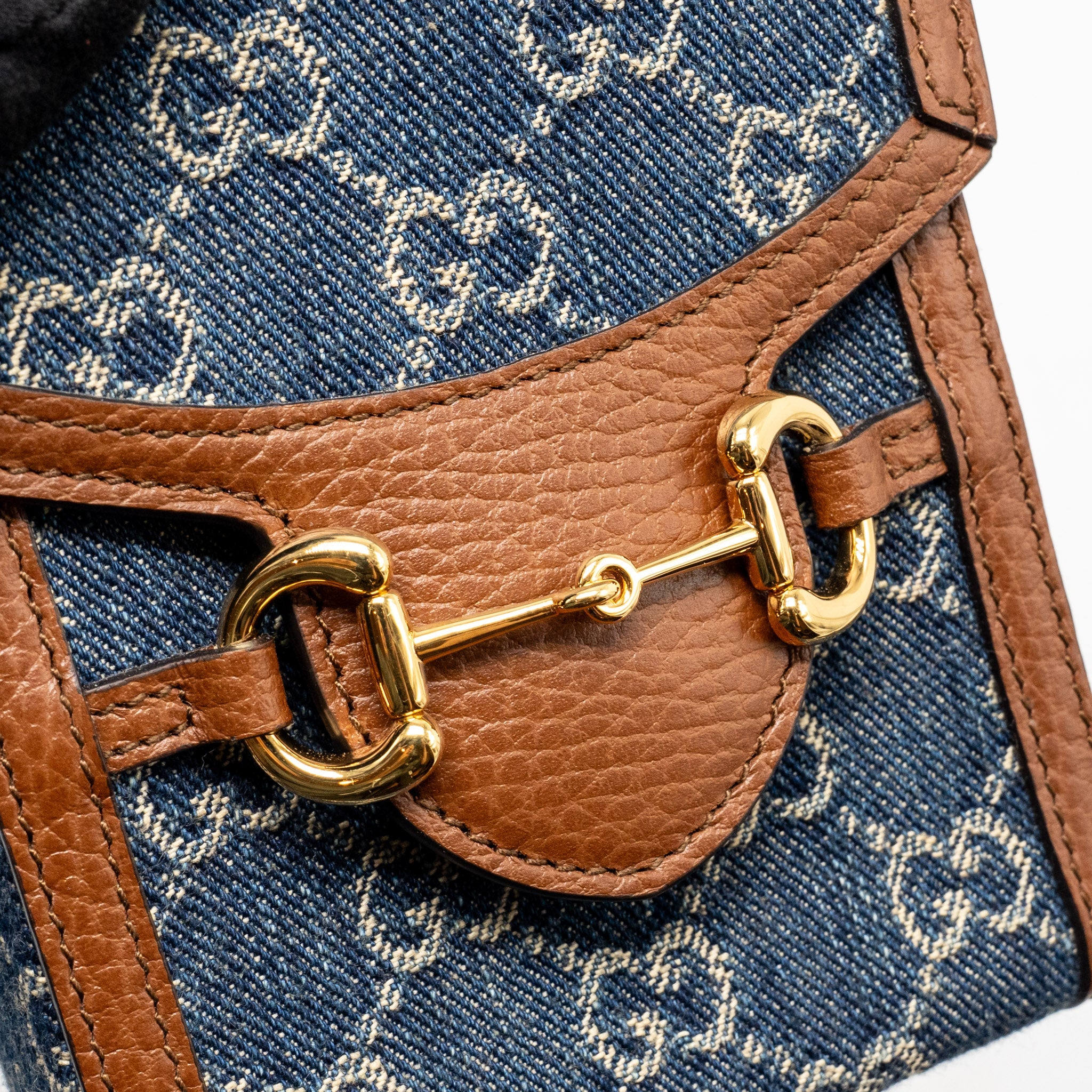 GUCCI HORSEBIT 1955 MINI BAG DENIM/CALFSKIN BLUE/BROWN GHW