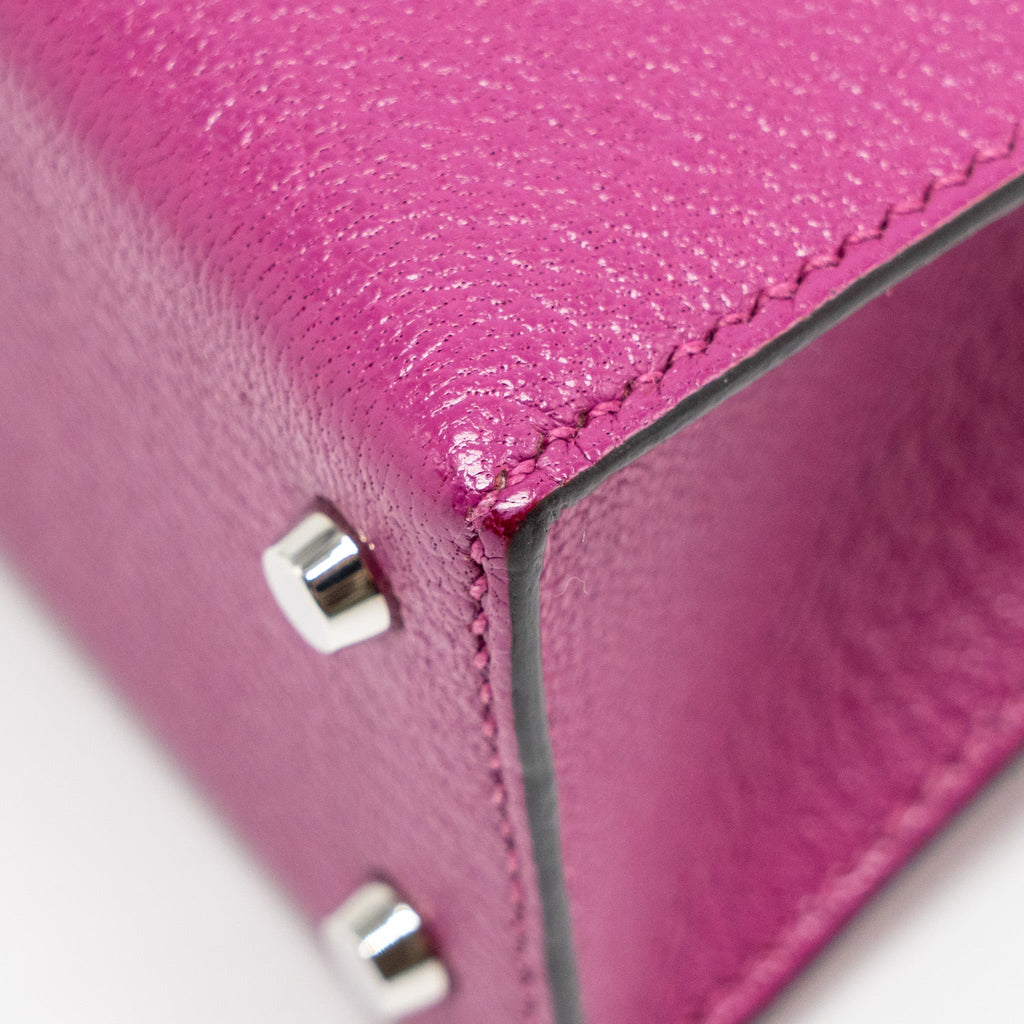 HERMES MINI KELLY CHÈVRE MYSORE ROSE POURPRE SHW