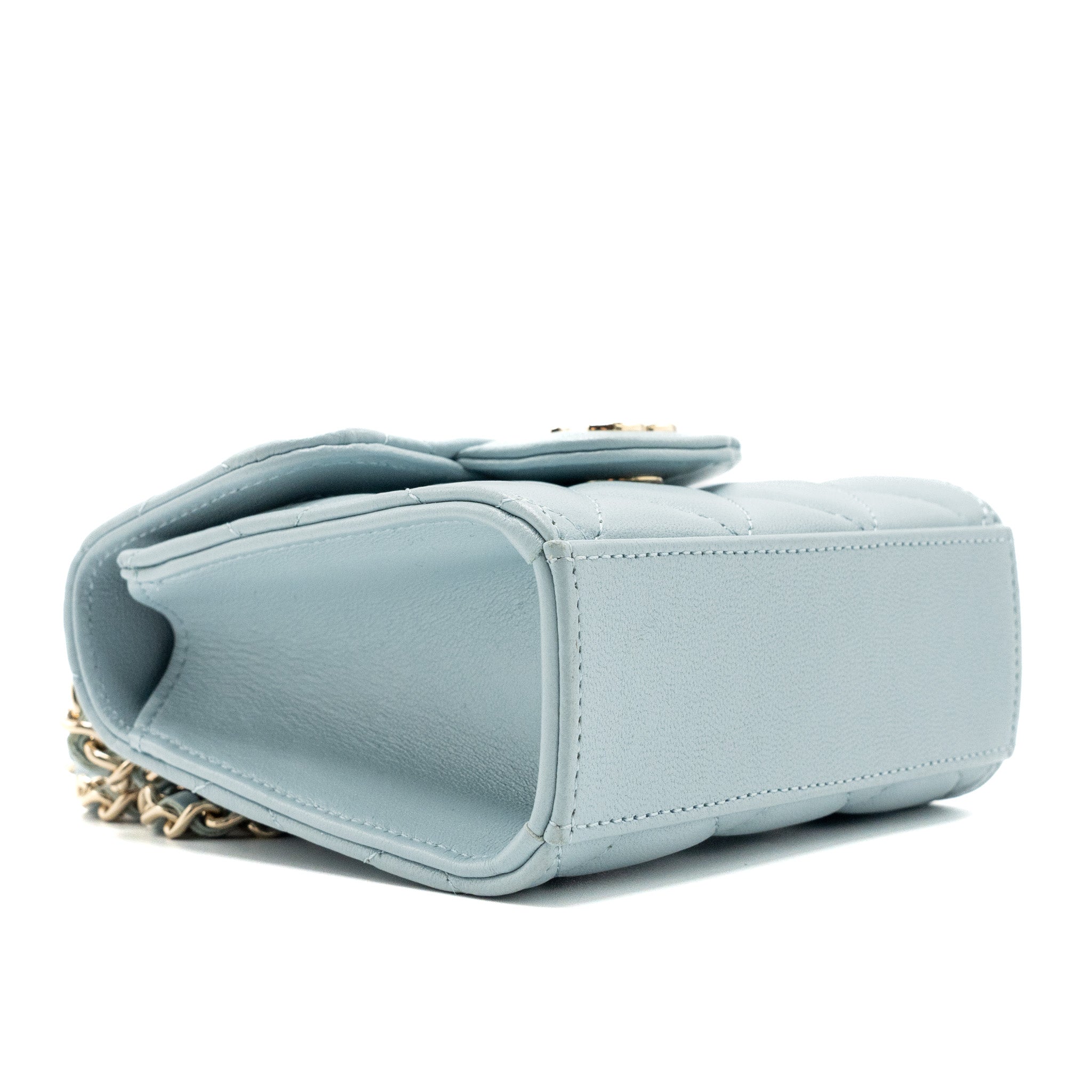 CHANEL TOP HANDLE MINI FLAP BAG LAMBSKIN LIGHT BLUE LGHW