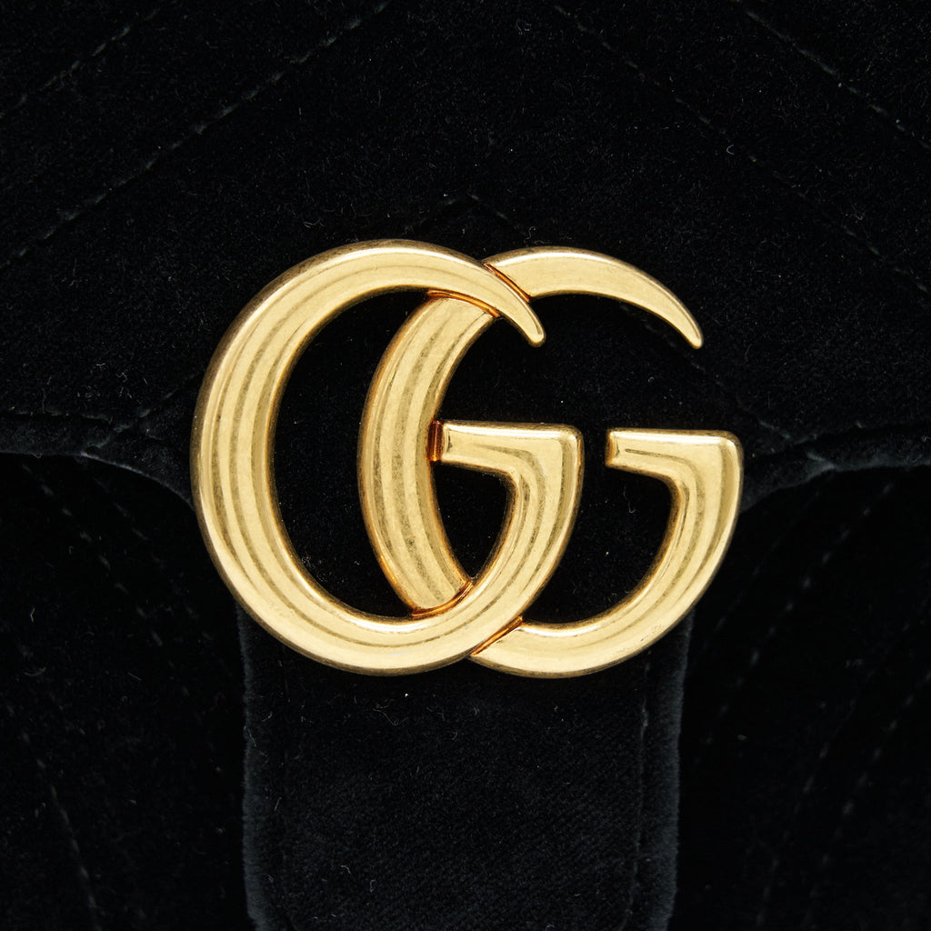 GUCCI VELVET MINI GG MARMONT BAG BLACK