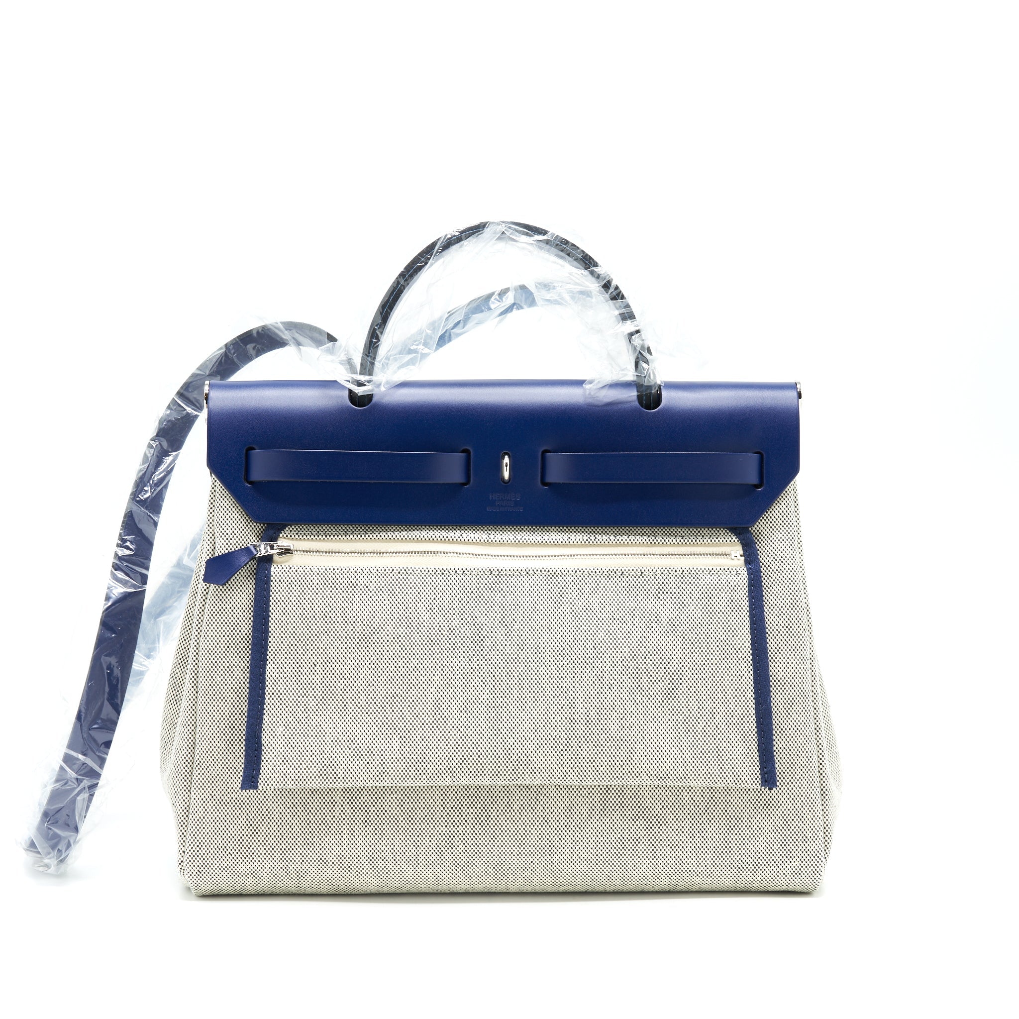 HERMES HERBAG ZIP 31 RETOURNE BAG BLUE DE FRANCE/ ECRU
