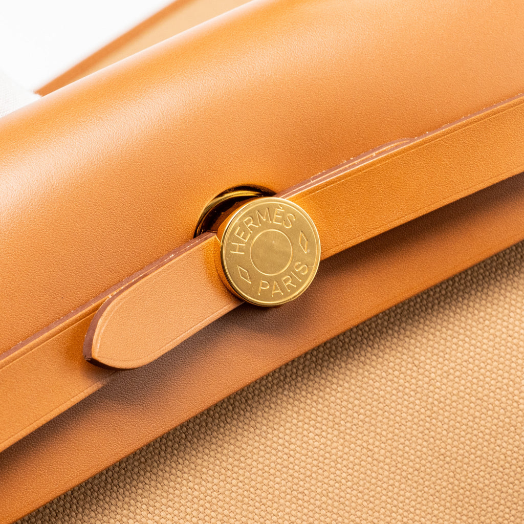 HERMES HERBAG 31 ZIP BAG CANVAS/VACHE HUNTER CHAI / FAUVE GHW