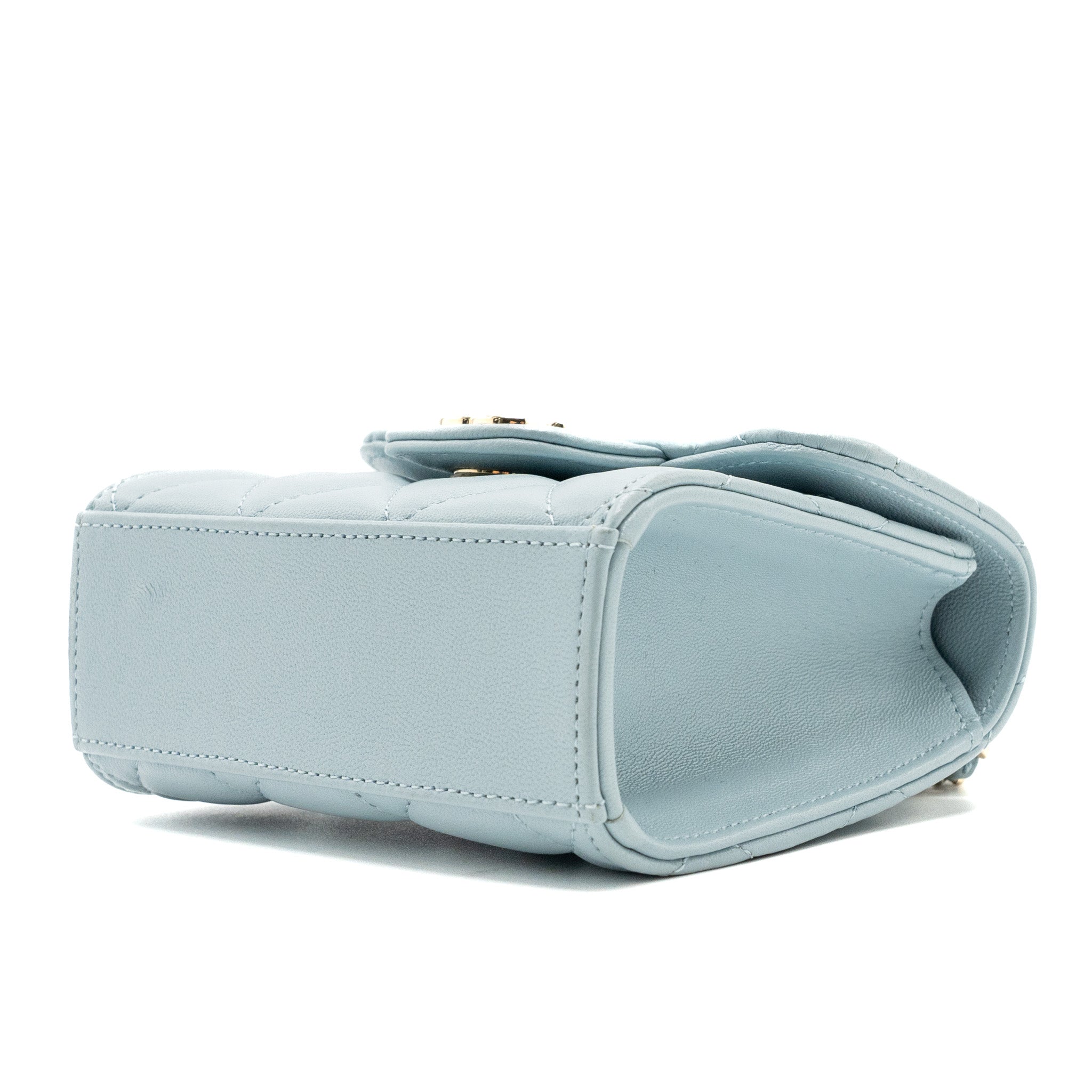 CHANEL TOP HANDLE MINI FLAP BAG LAMBSKIN LIGHT BLUE LGHW