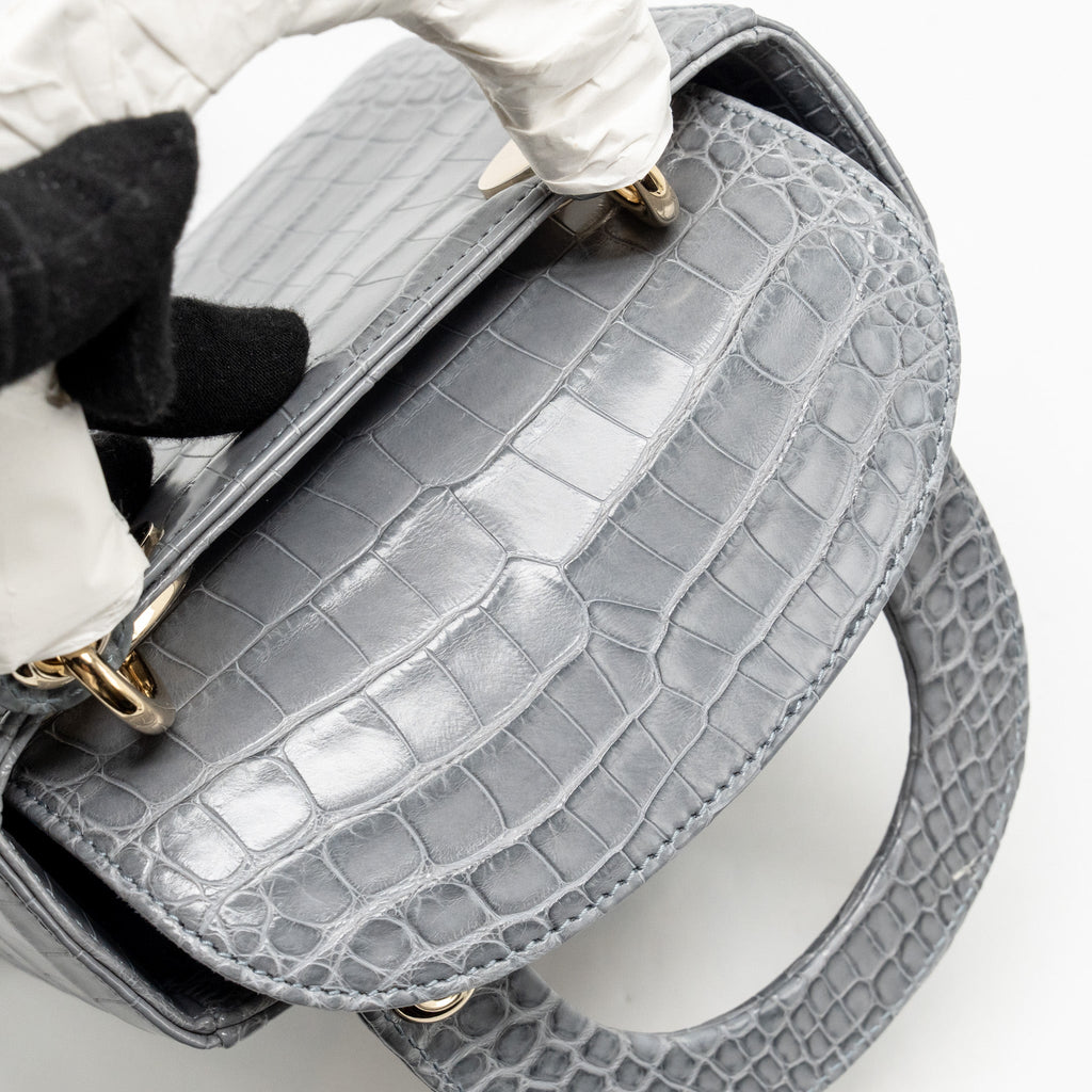 DIOR MINI LADY DIOR ALLIGATOR MISSISSIPPIENSIS GREY LGHW
