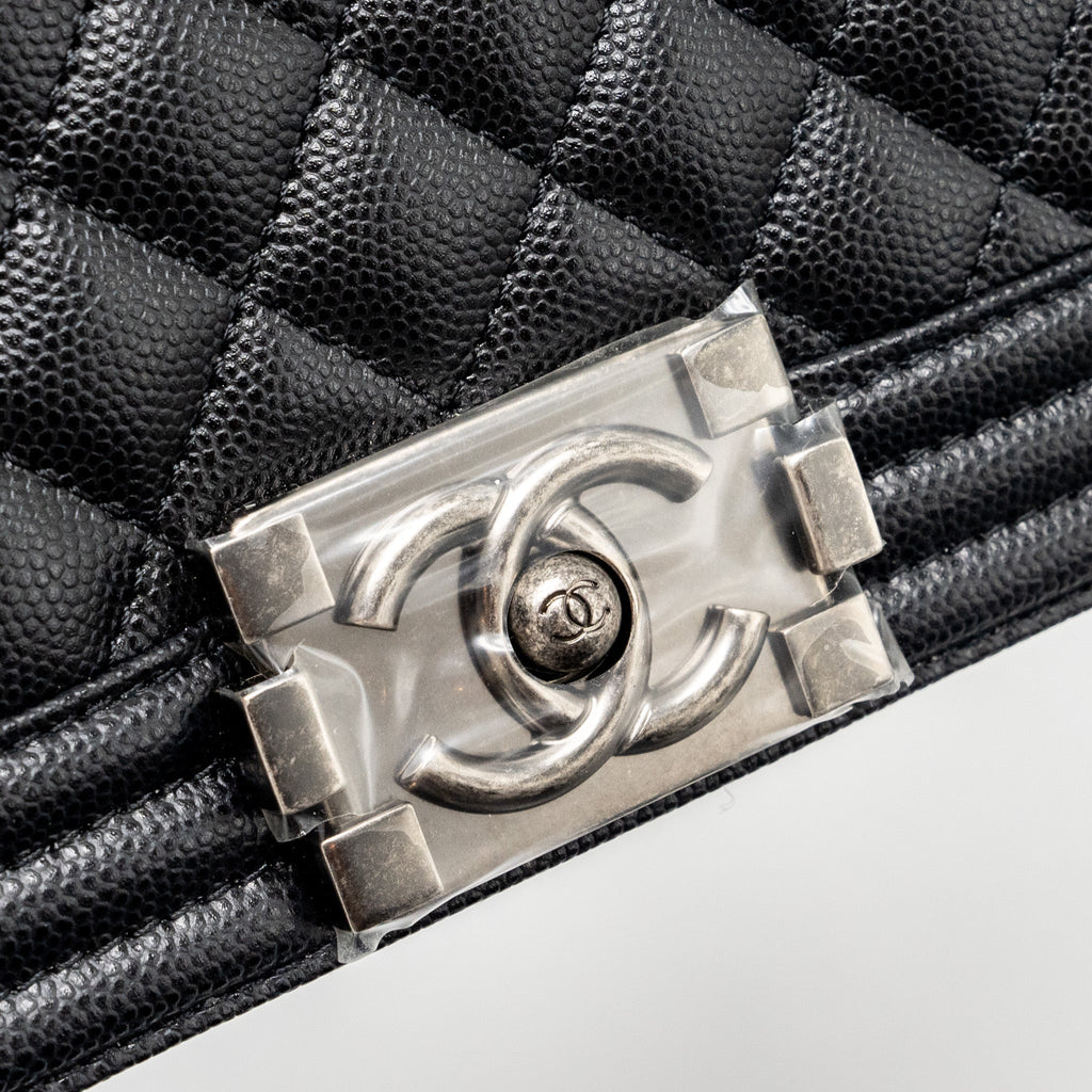 CHANEL SMALL BOY BAG CAVIAR BLACK RUTHENIUM HARDWARE (MICROCHIP)