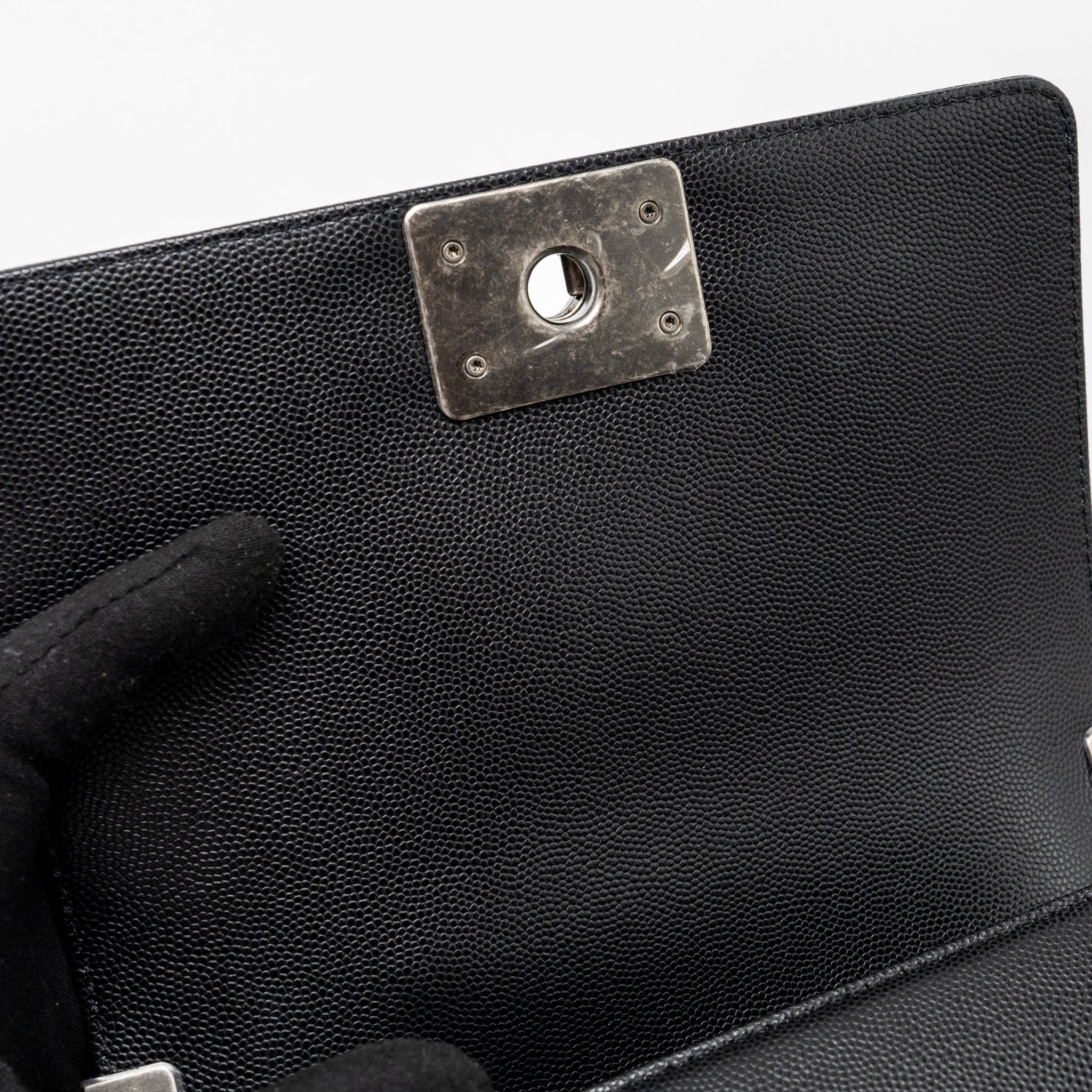 CHANEL SMALL BOY BAG CAVIAR BLACK RUTHENIUM HARDWARE (MICROCHIP)