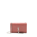 SAINT LAURENT MEDIUM KATE CROC-EMBOSSED CALFSKIN PINK SHW