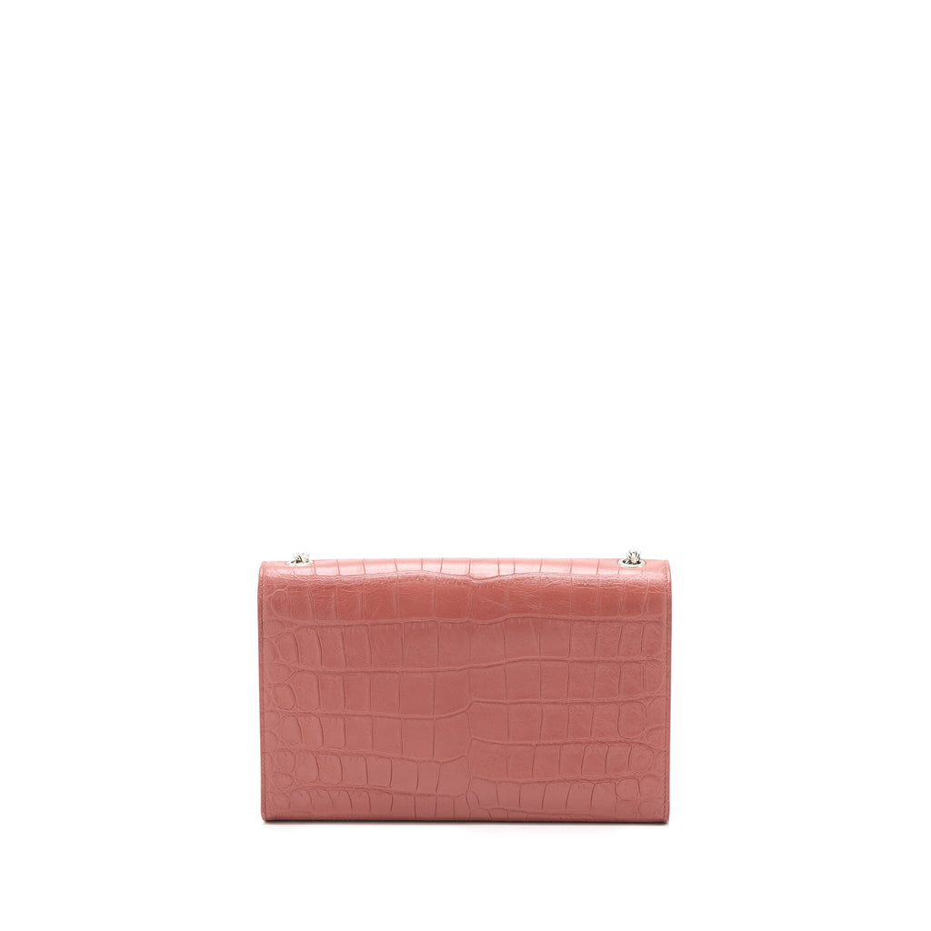 SAINT LAURENT MEDIUM KATE CROC-EMBOSSED CALFSKIN PINK SHW