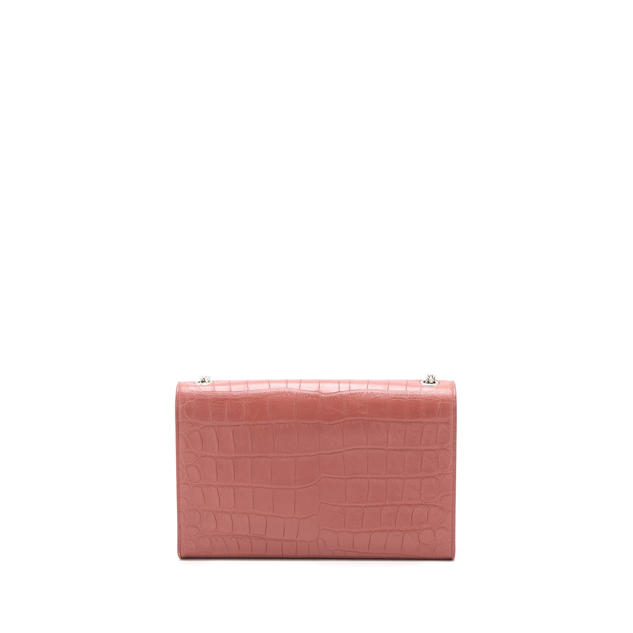 SAINT LAURENT MEDIUM KATE CROC-EMBOSSED CALFSKIN PINK SHW
