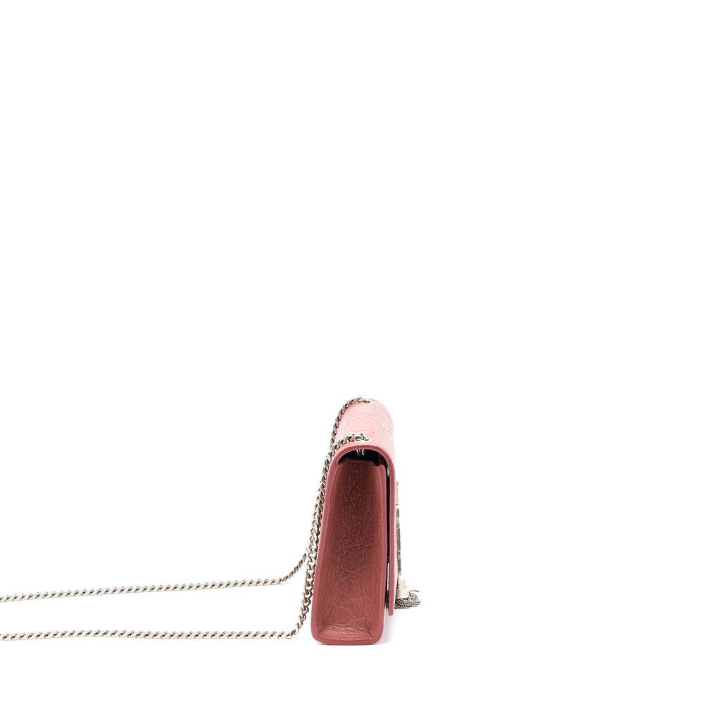 SAINT LAURENT MEDIUM KATE CROC-EMBOSSED CALFSKIN PINK SHW