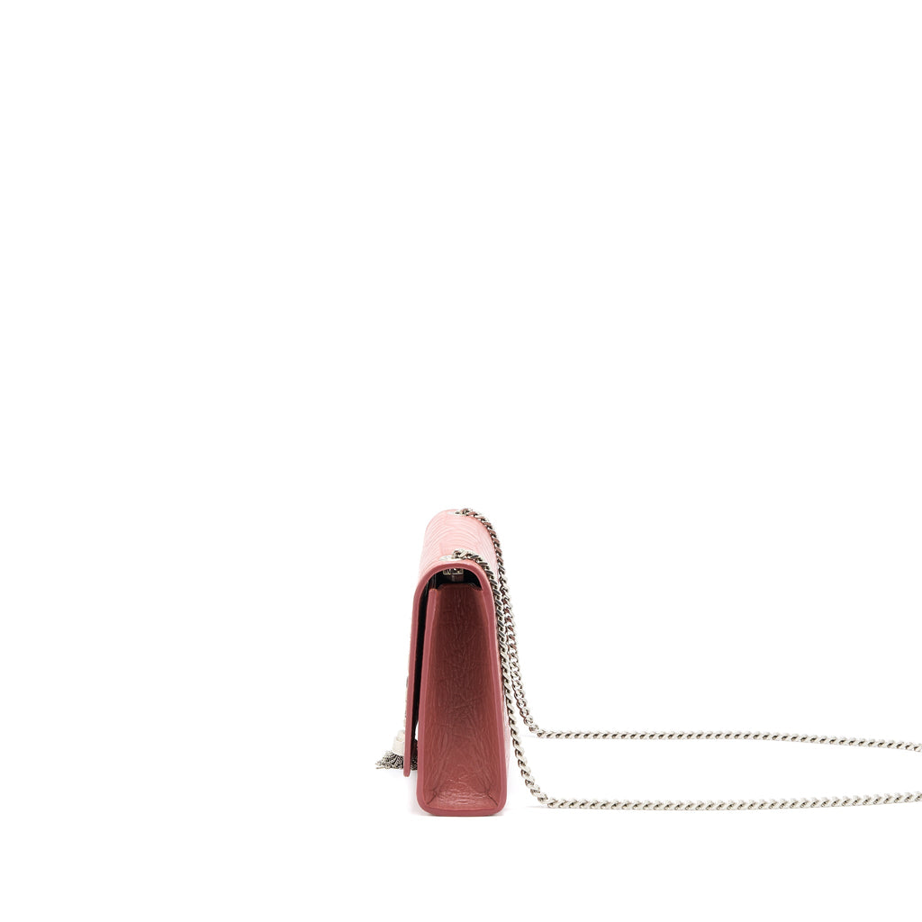 SAINT LAURENT MEDIUM KATE CROC-EMBOSSED CALFSKIN PINK SHW