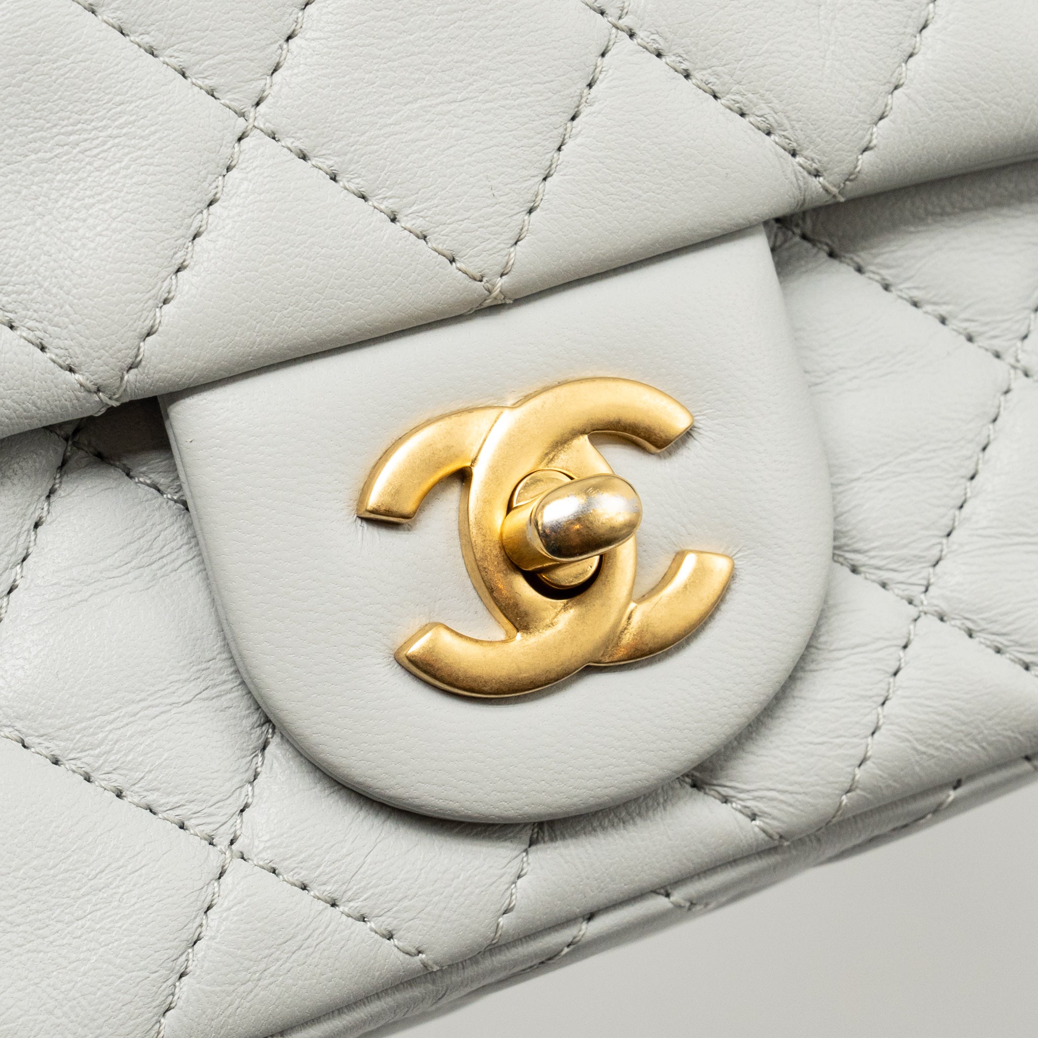 CHANEL PEARL CRUSH MINI RECTANGULAR FLAP BAG LAMBSKIN GREY GHW (MICROCHIP)