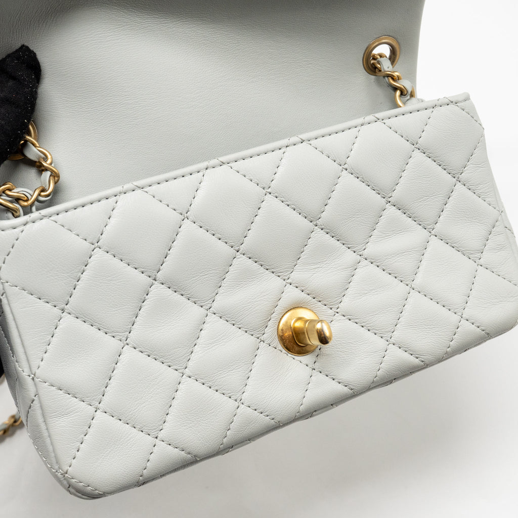 CHANEL PEARL CRUSH MINI RECTANGULAR FLAP BAG LAMBSKIN GREY GHW (MICROCHIP)