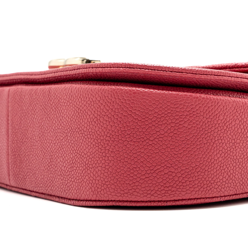 CHANEL GIANT CC LOGO MESSENGER BAG GRAINED CALFSKIN PINK LGHW