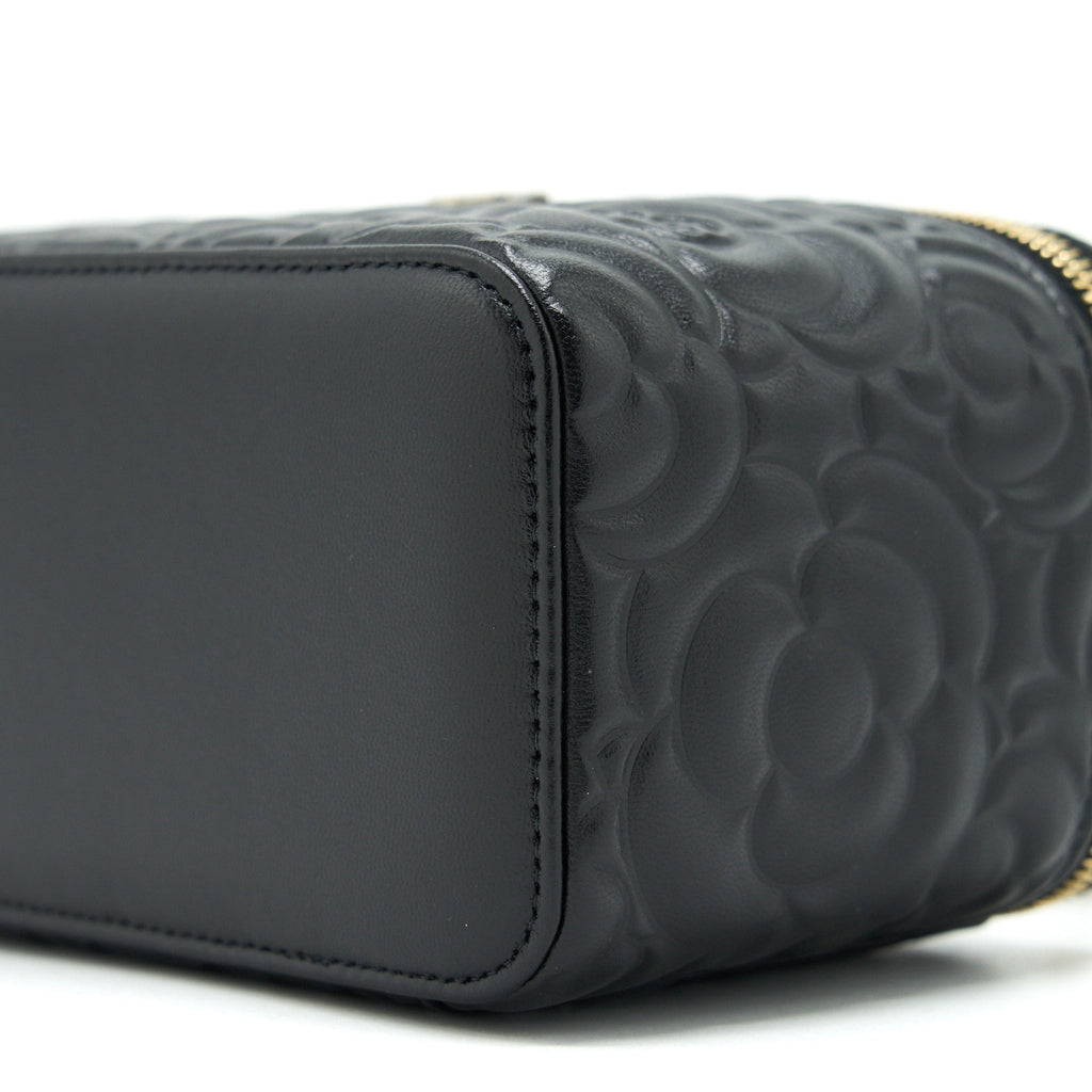 CHANEL CAMELLIA LONG VANITY WITH CHAINS LAMBSKIN BLACK LGHW