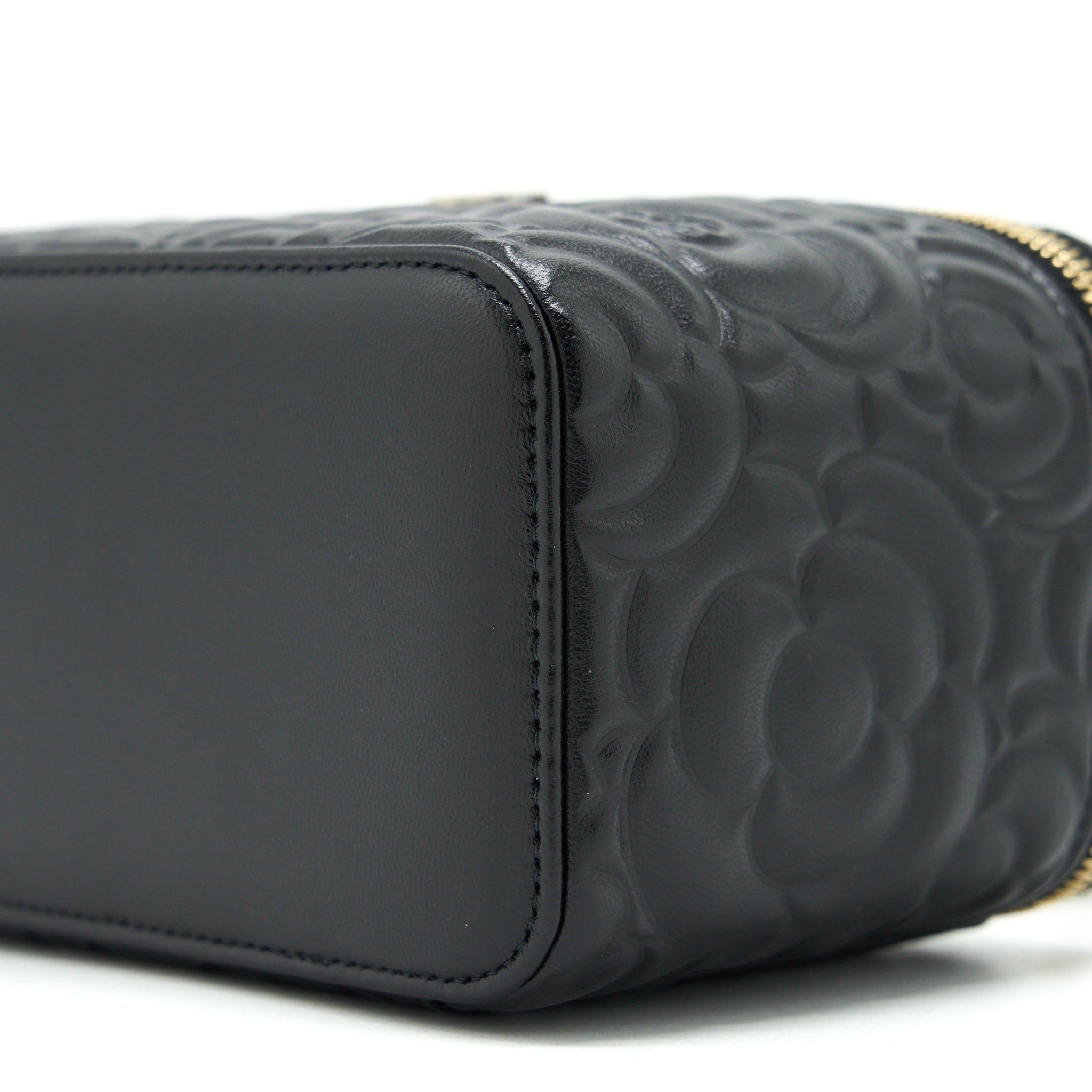 CHANEL CAMELLIA LONG VANITY WITH CHAINS LAMBSKIN BLACK LGHW