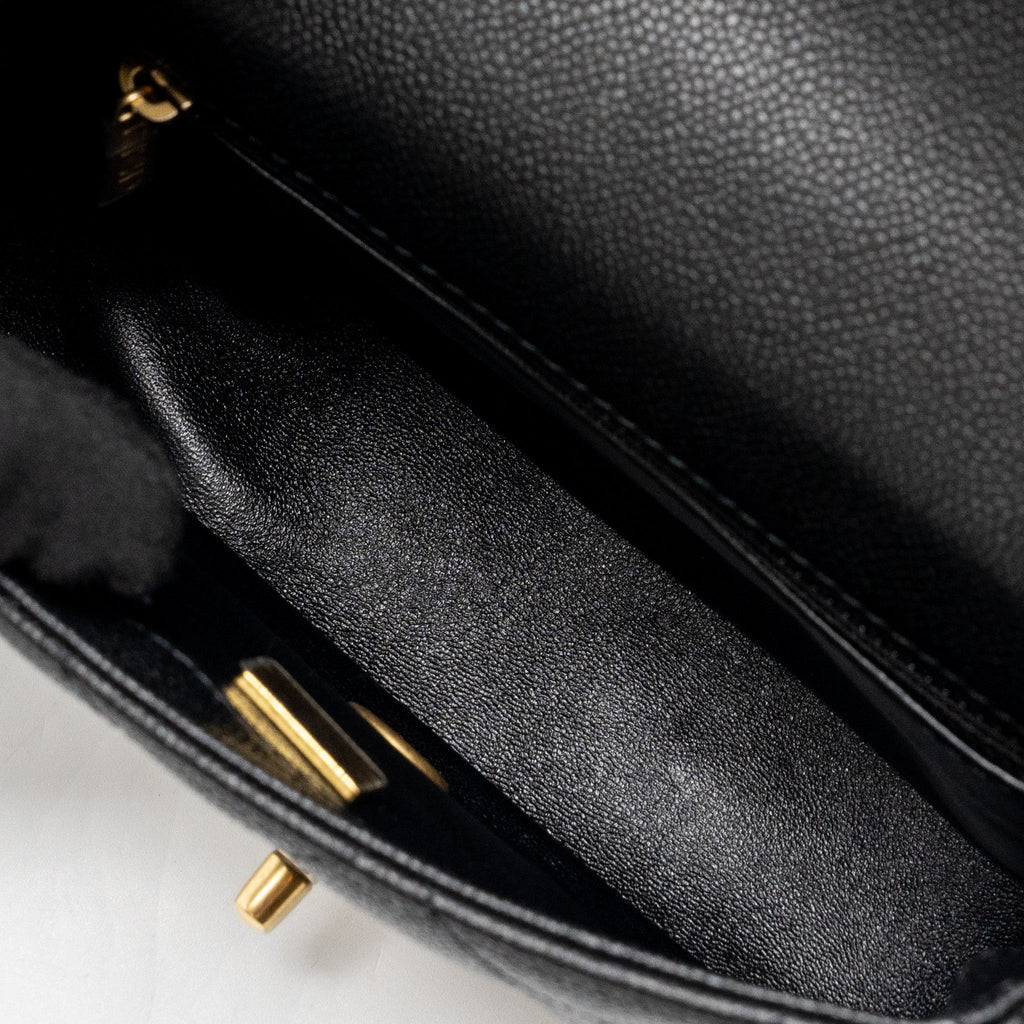 CHANEL 24P COCO LOVE SMALL FLAP BAG ADJUSTABLE CHAIN CAVIAR BLACK BRUSH GHW (MICROCHIP)