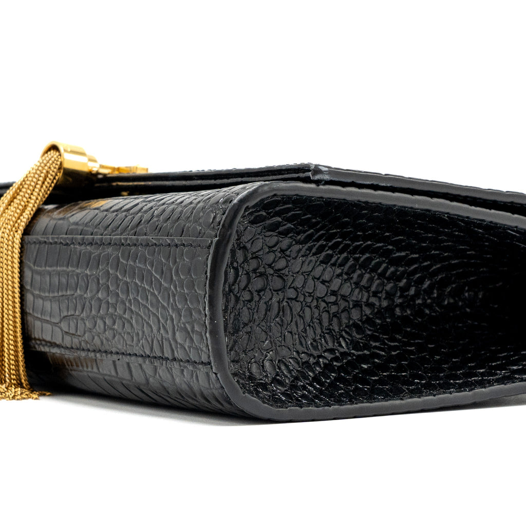 SAINT LAURENT KATE BAG TASSEL CROC-EMBOSSED BLACK GHW