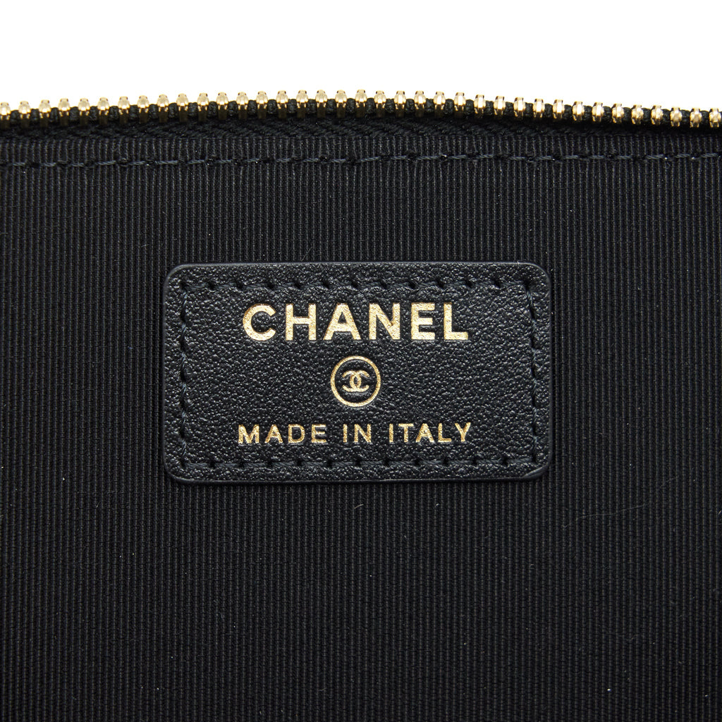 CHANEL CAMELLIA LONG VANITY WITH CHAINS LAMBSKIN BLACK LGHW
