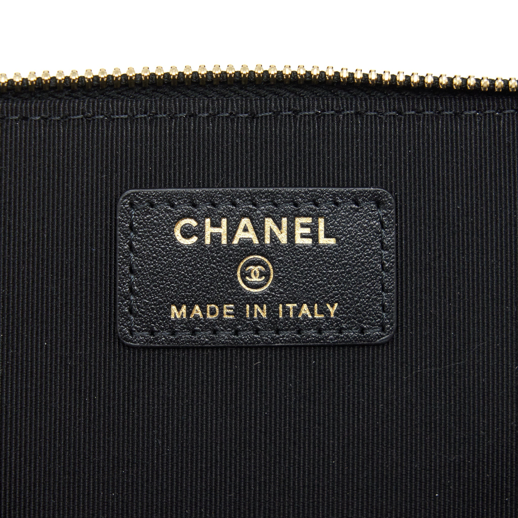 CHANEL CAMELLIA LONG VANITY WITH CHAINS LAMBSKIN BLACK LGHW