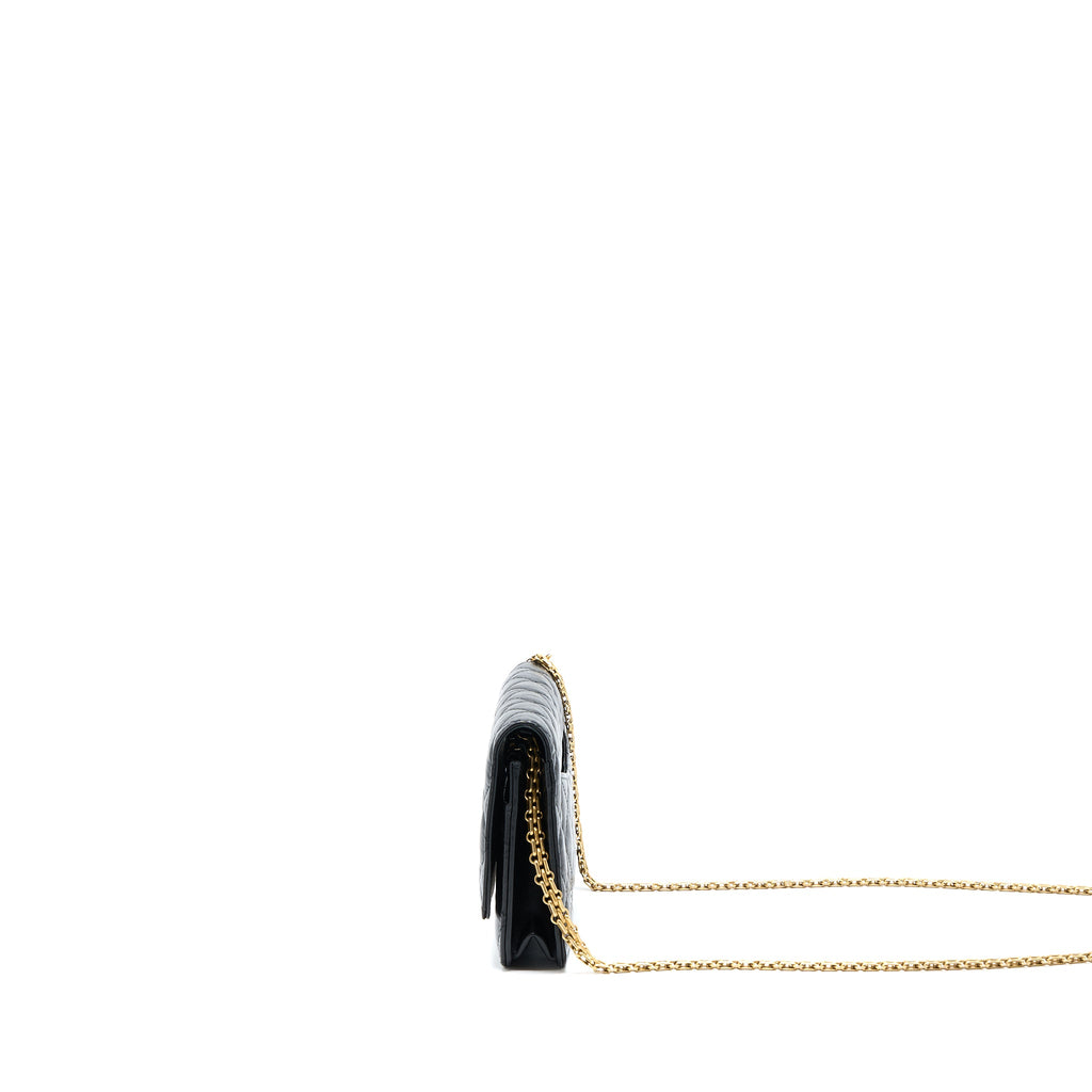 CHANEL 2.55 REISSUE WALLET ON CHAIN AGED CALFSKIN BLACK GHW(MICROCHIP)
