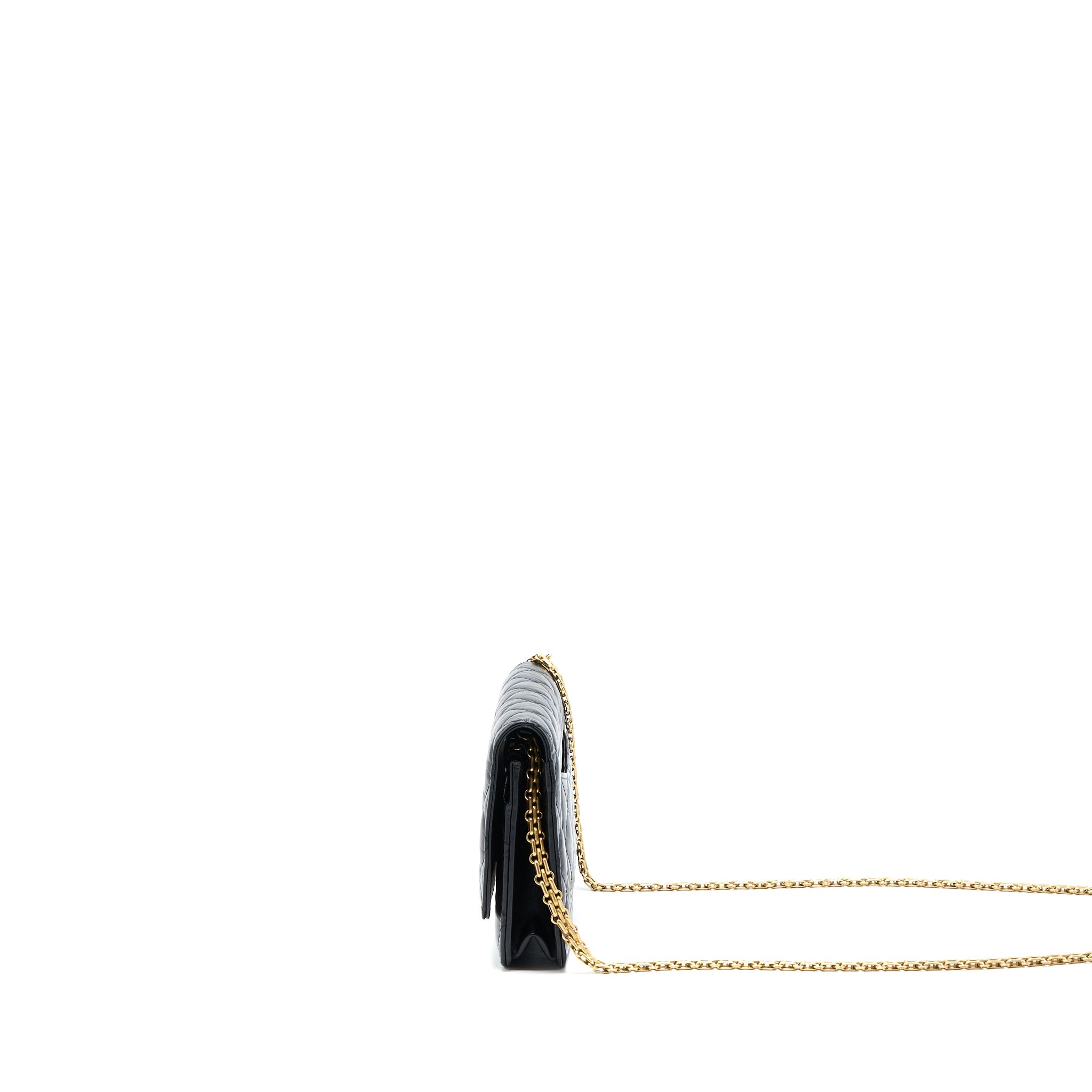 CHANEL 2.55 REISSUE WALLET ON CHAIN AGED CALFSKIN BLACK GHW(MICROCHIP)