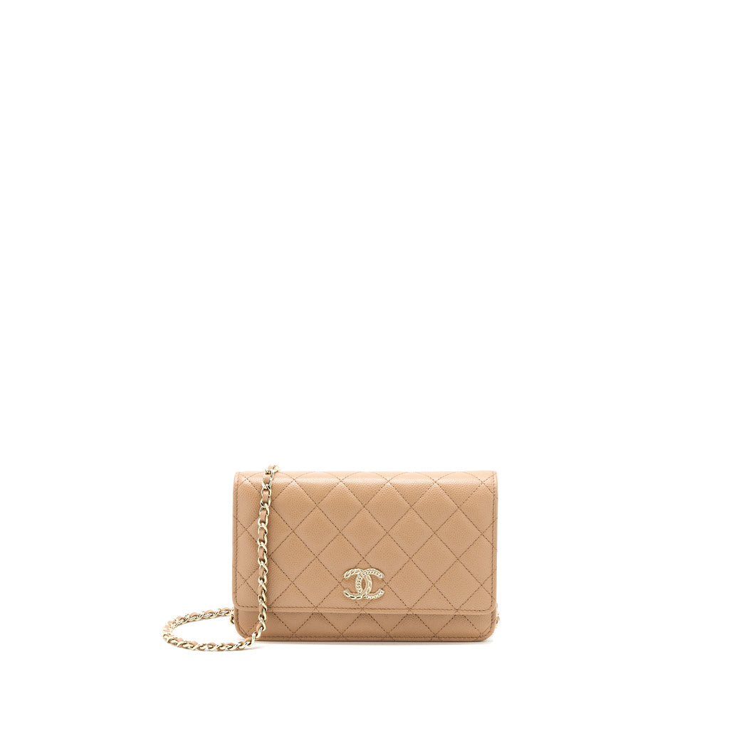 CHANEL 22K WALLET ON CHAIN CAVIAR DARK BEIGE LGHW (MICROCHIP)