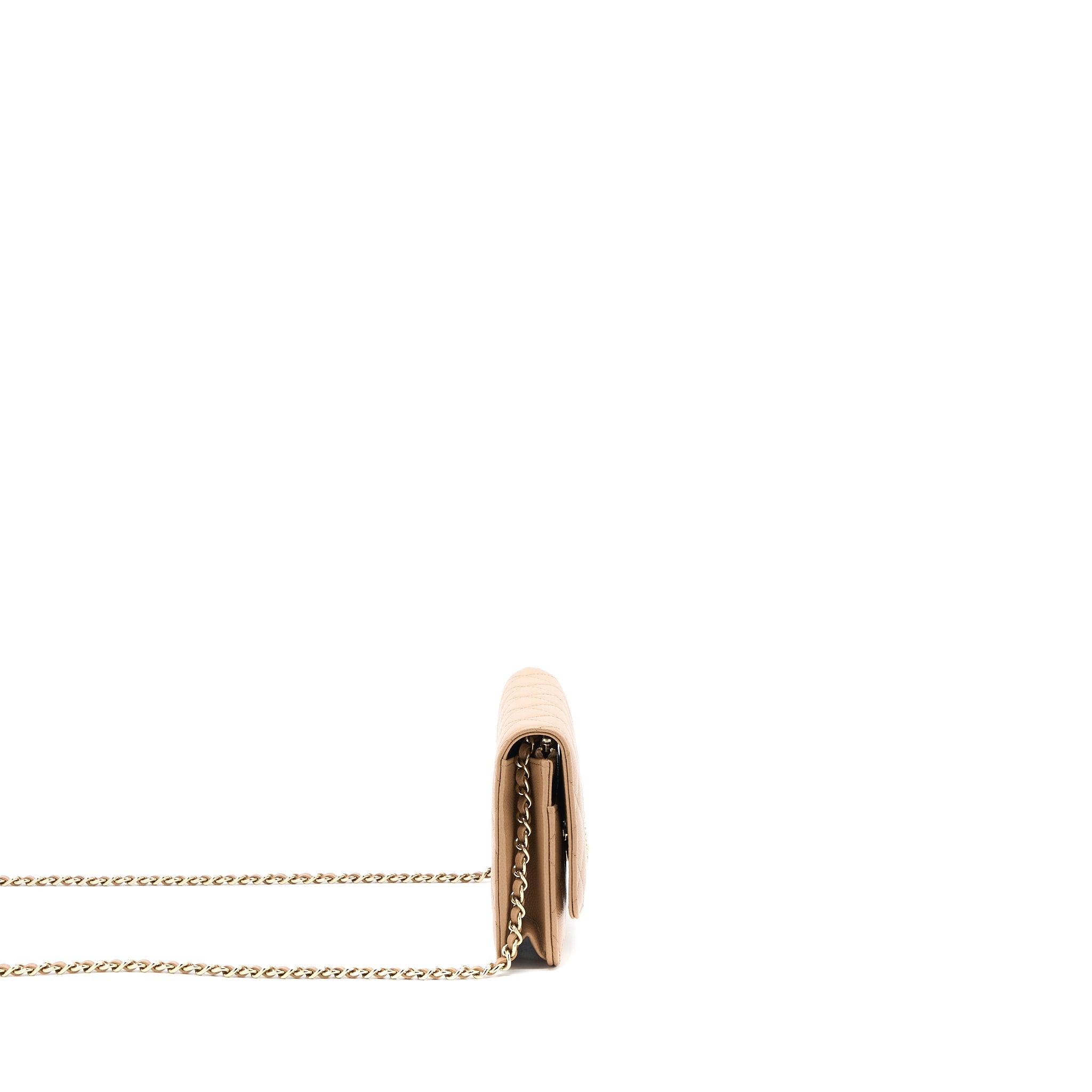 CHANEL 22K WALLET ON CHAIN CAVIAR DARK BEIGE LGHW (MICROCHIP)