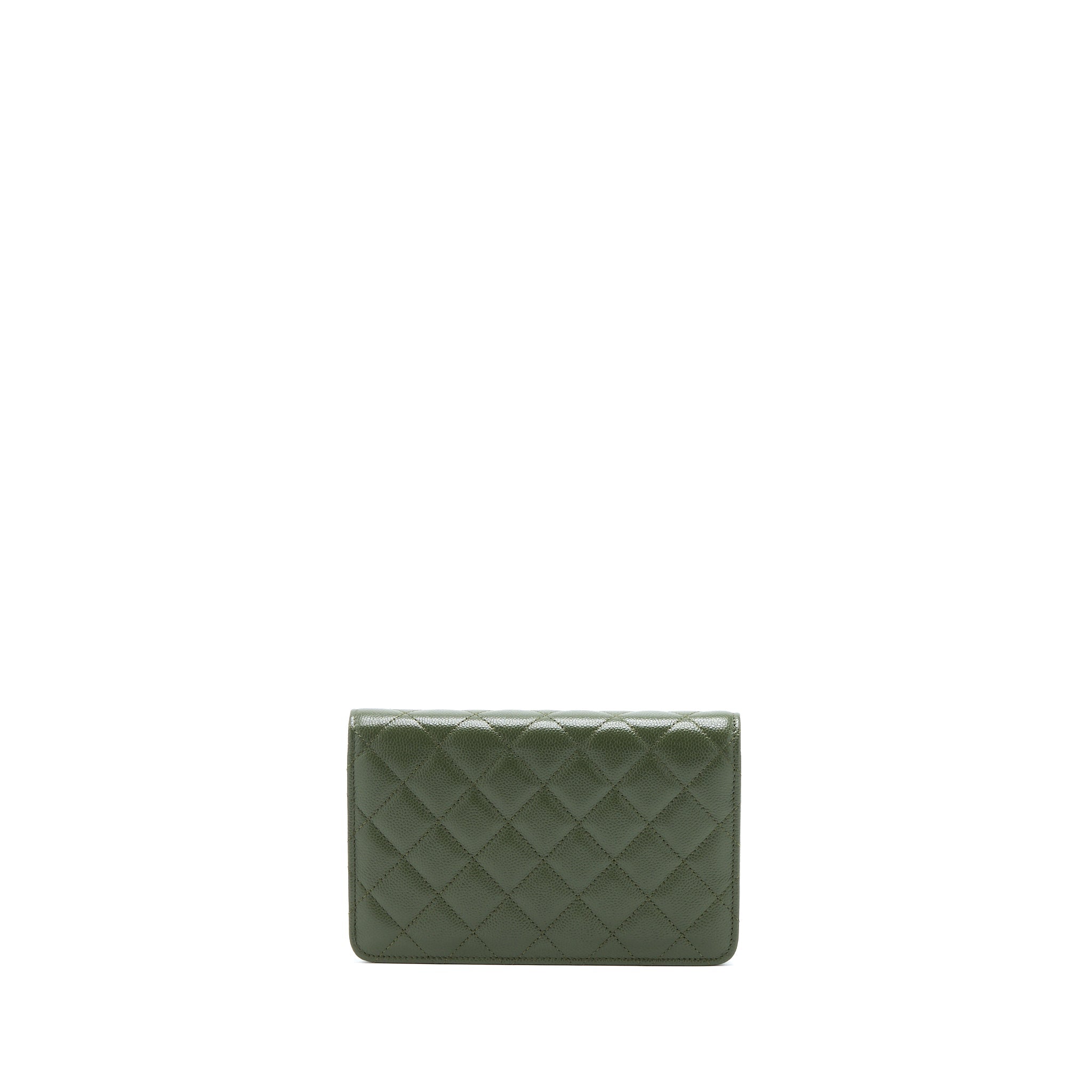 CHANEL 22K WALLET ON CHAIN CAVIAR DARK GREEN LGHW (MICROCHIP)
