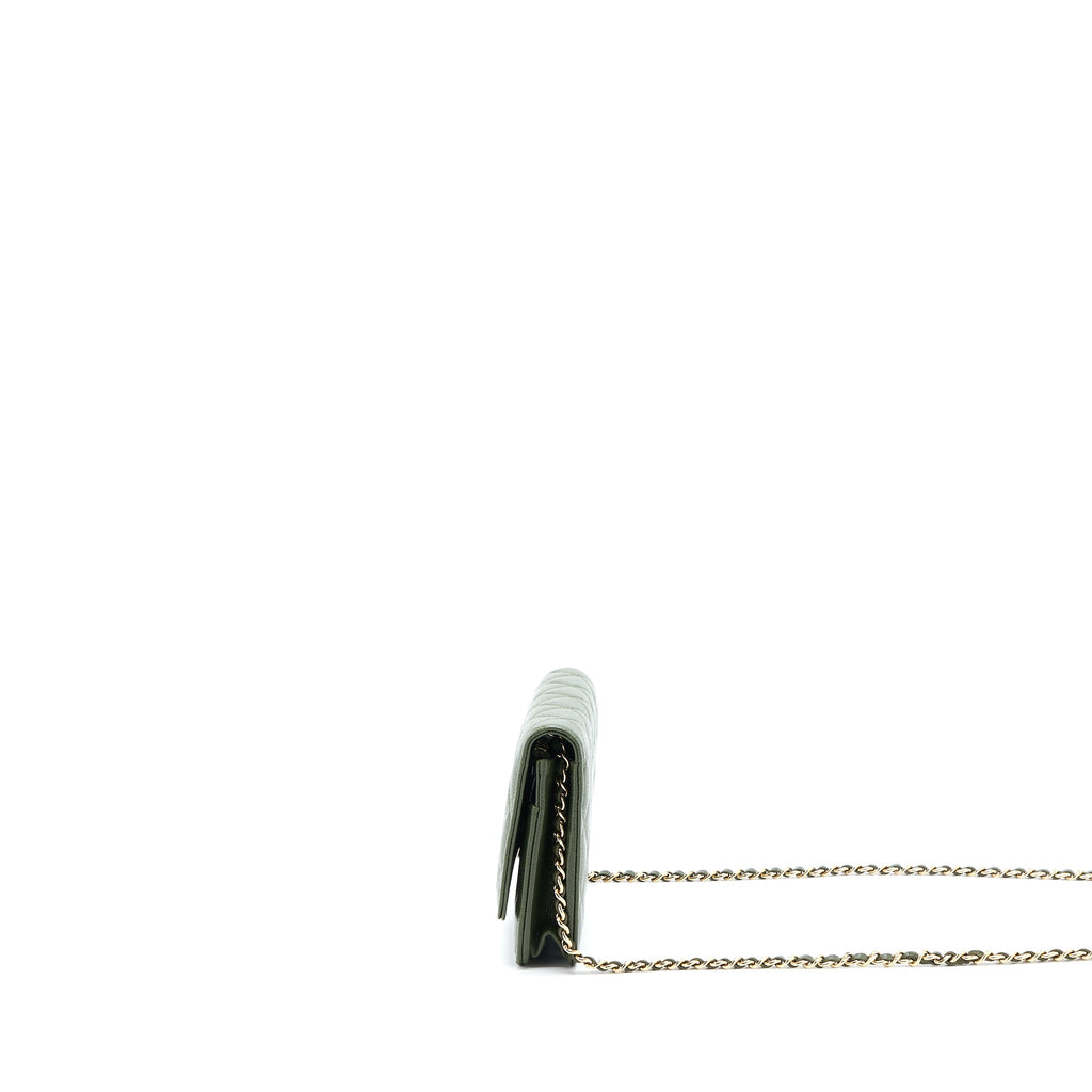 CHANEL 22K WALLET ON CHAIN CAVIAR DARK GREEN LGHW (MICROCHIP)