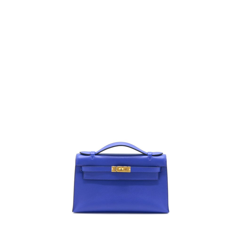 HERMES KELLY POCHETTE SWIFT BLUE ELECTRIC GHW