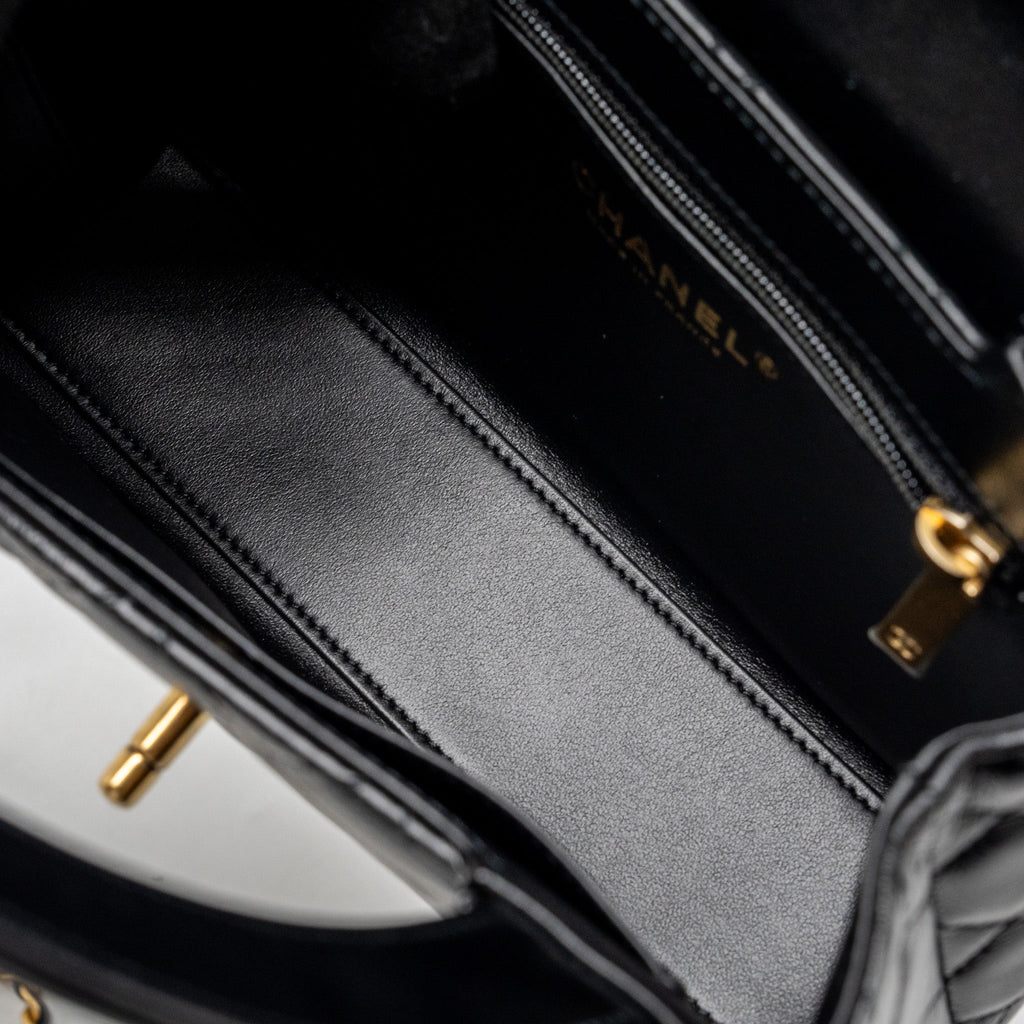 CHANEL 24P MINI SHOPPING TOTE/ KELLY BAG CALFSKIN BLACK GHW (MICROCHIP)