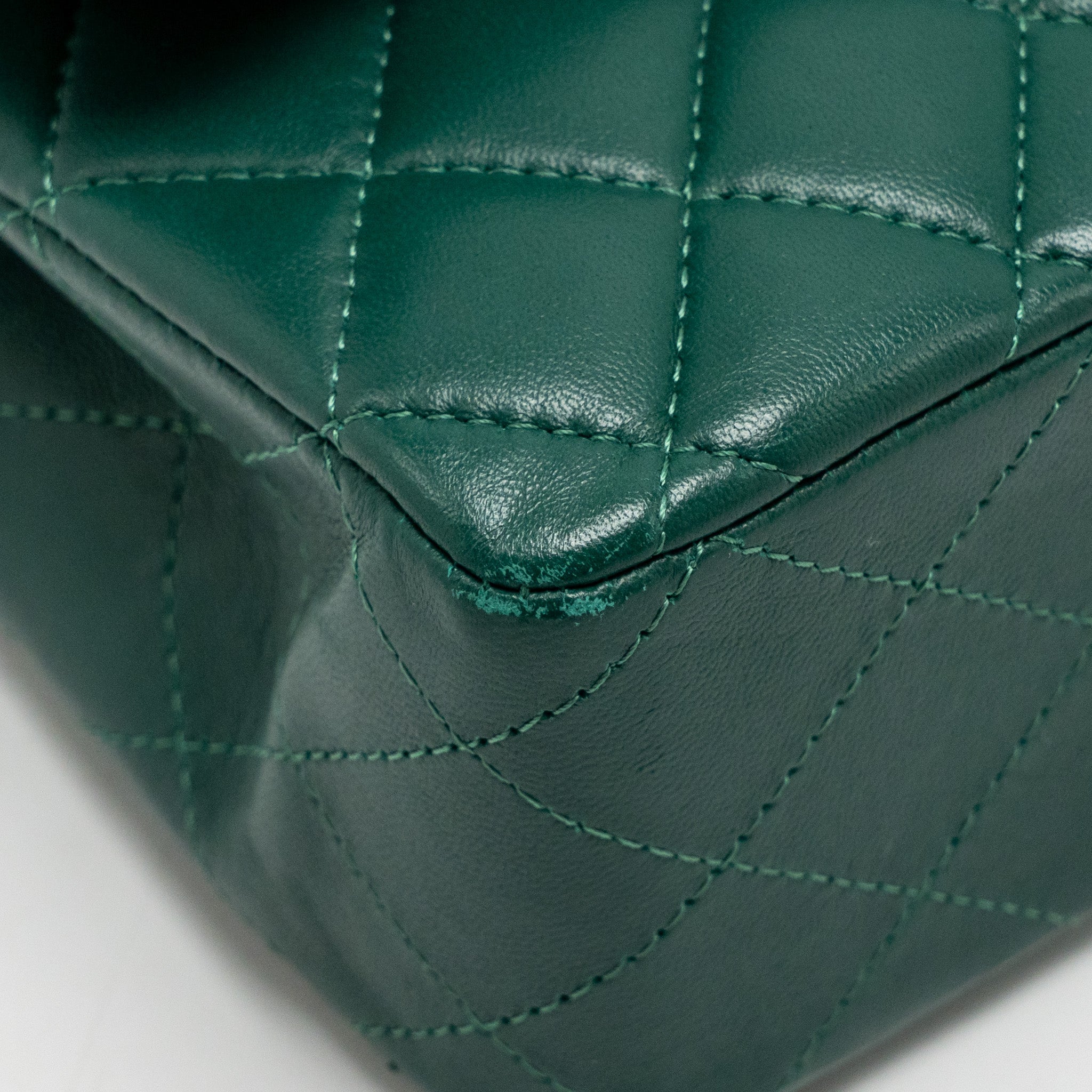 CHANEL MEDIUM CLASSIC DOUBLE FLAP BAG LAMBSKIN GREEN SHW