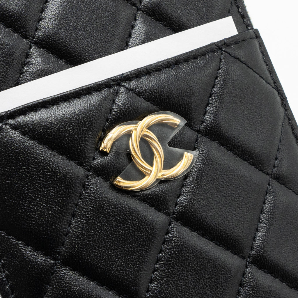 CHANEL LONG ZIP CARD HOLDER WALLET LAMBSKIN BLACK LGHW
