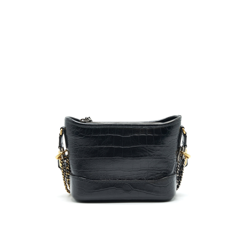 CHANEL SMALL GABRIELLE HOBO BAG CROCODILE EMBOSSED CALFSKIN BLACK