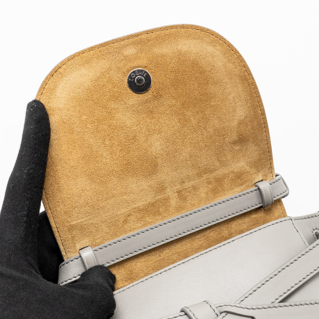 LOEWE MINI GATE DUAL BAG SOFT CALFSKIN WITH JACQUARD STRAP GREY SHW