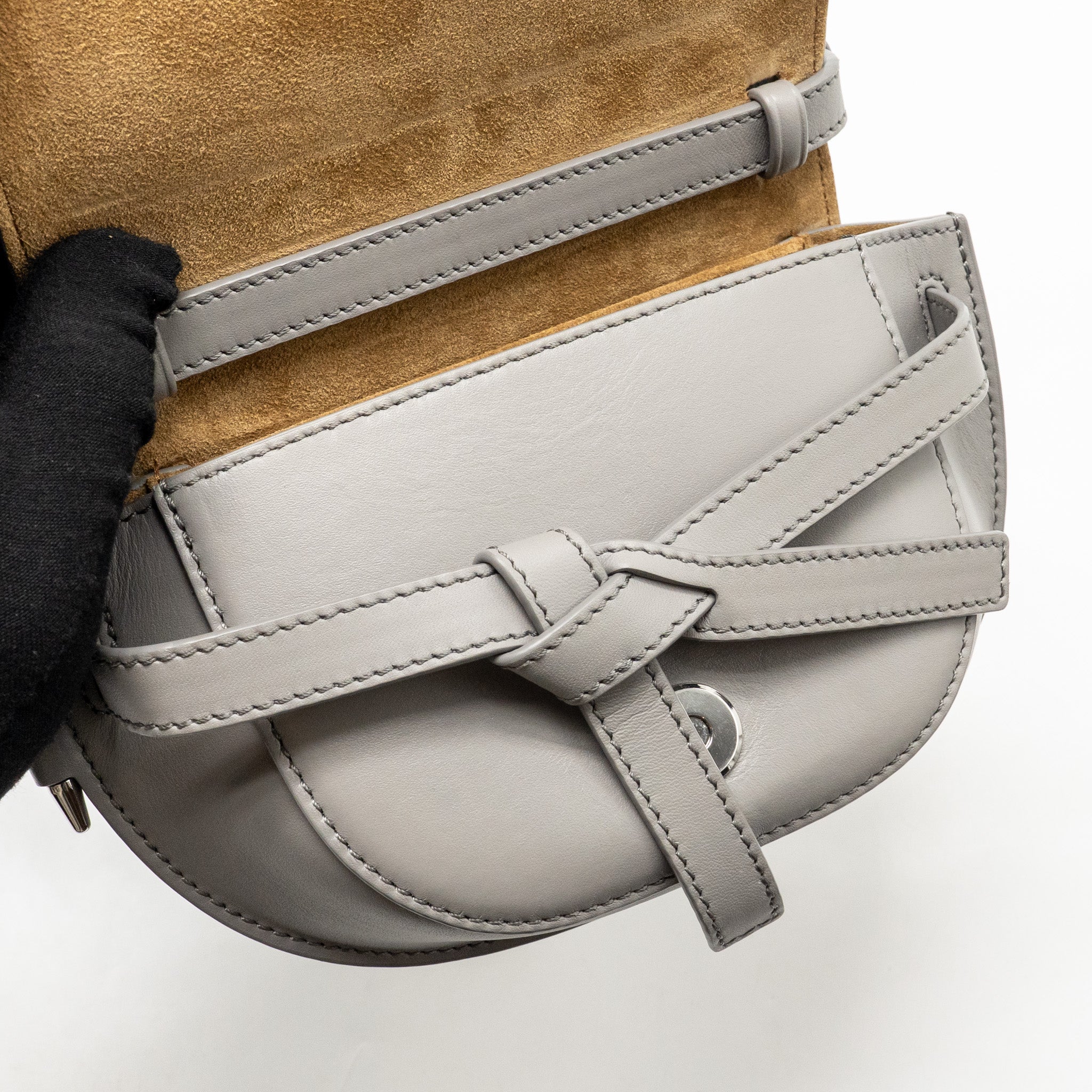LOEWE MINI GATE DUAL BAG SOFT CALFSKIN WITH JACQUARD STRAP GREY SHW